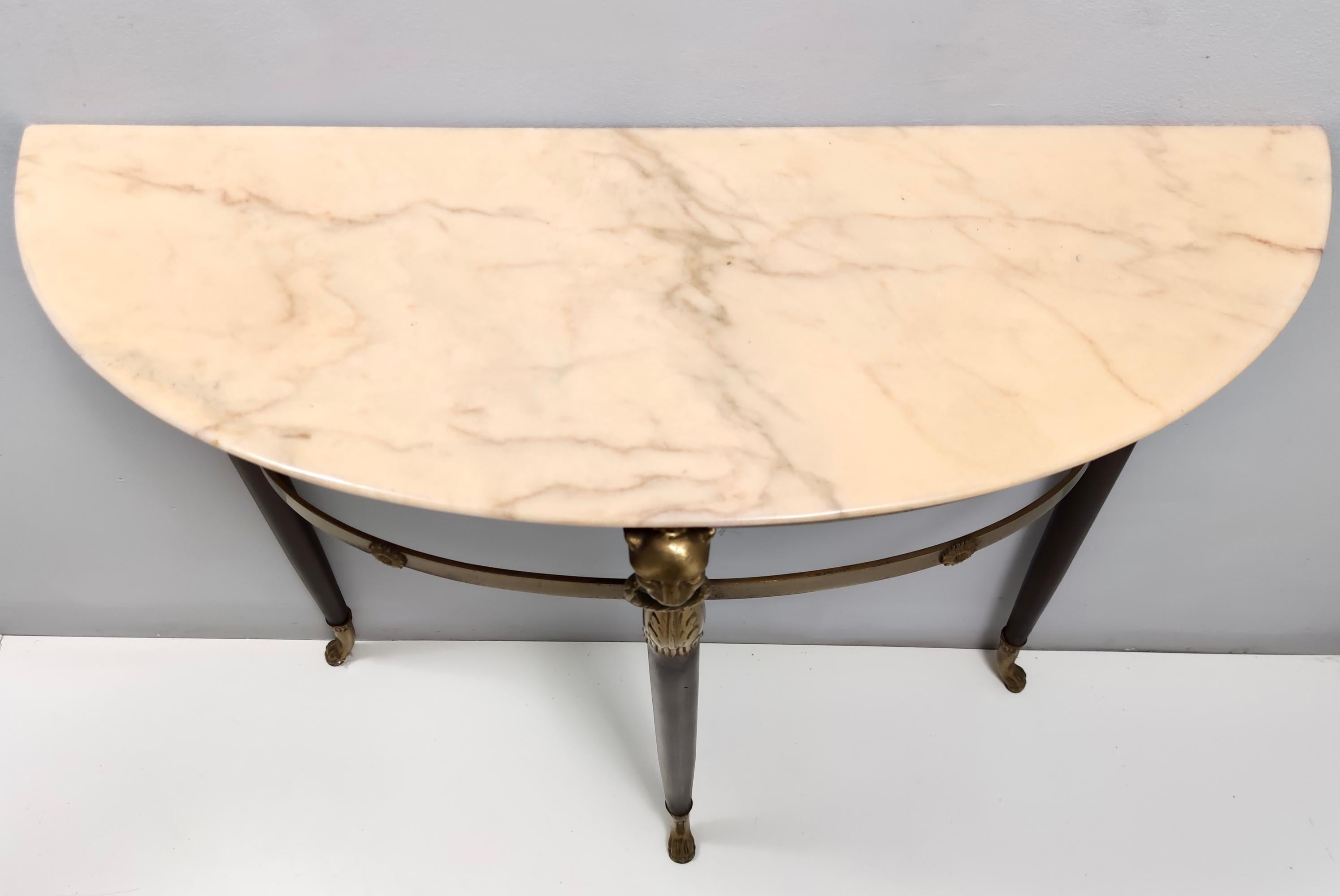 Vintage Console Table with a Demilune Portuguese Pink Marble Top, Italy 1
