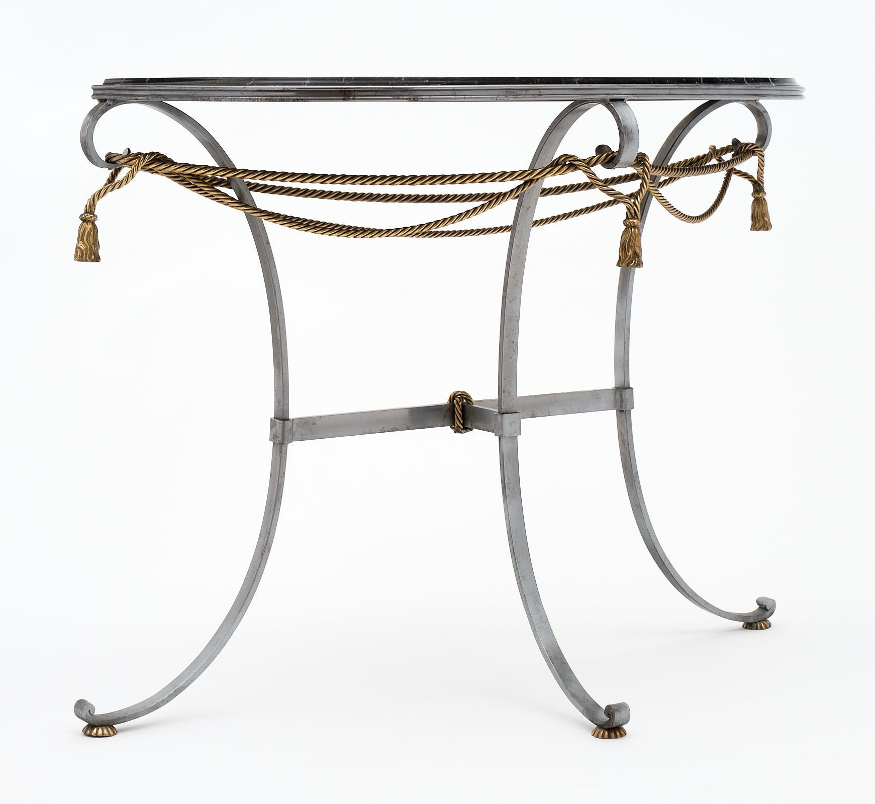 Neoclassical Vintage Console Table with Black Marble Top