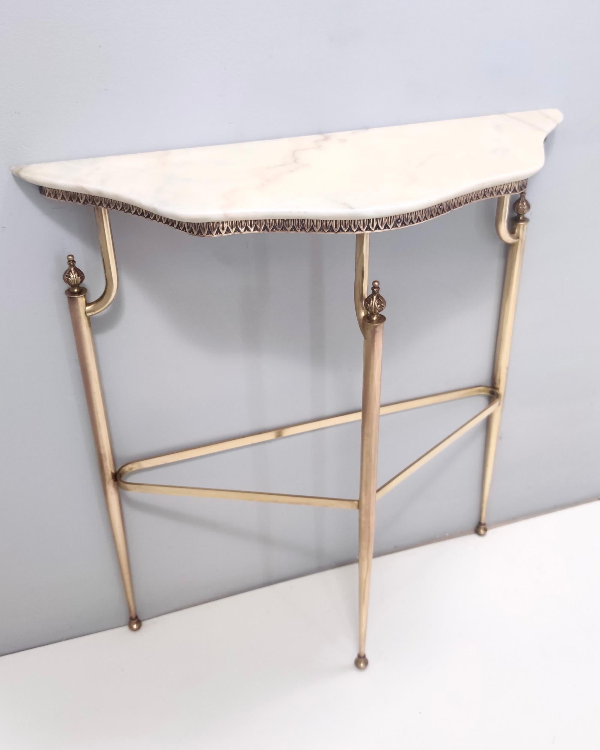Vintage Console Table with Portuguese Pink Marble Top and Brass Frame, Italy 4