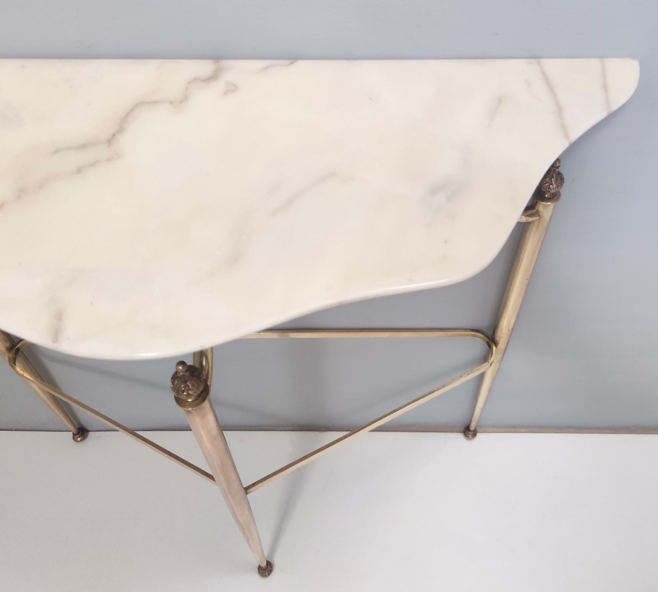 Italian Vintage Console Table with Portuguese Pink Marble Top and Brass Frame, Italy