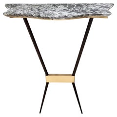 Vintage Console with a Green Alps Marble Top and Black Iron Frame, Italy