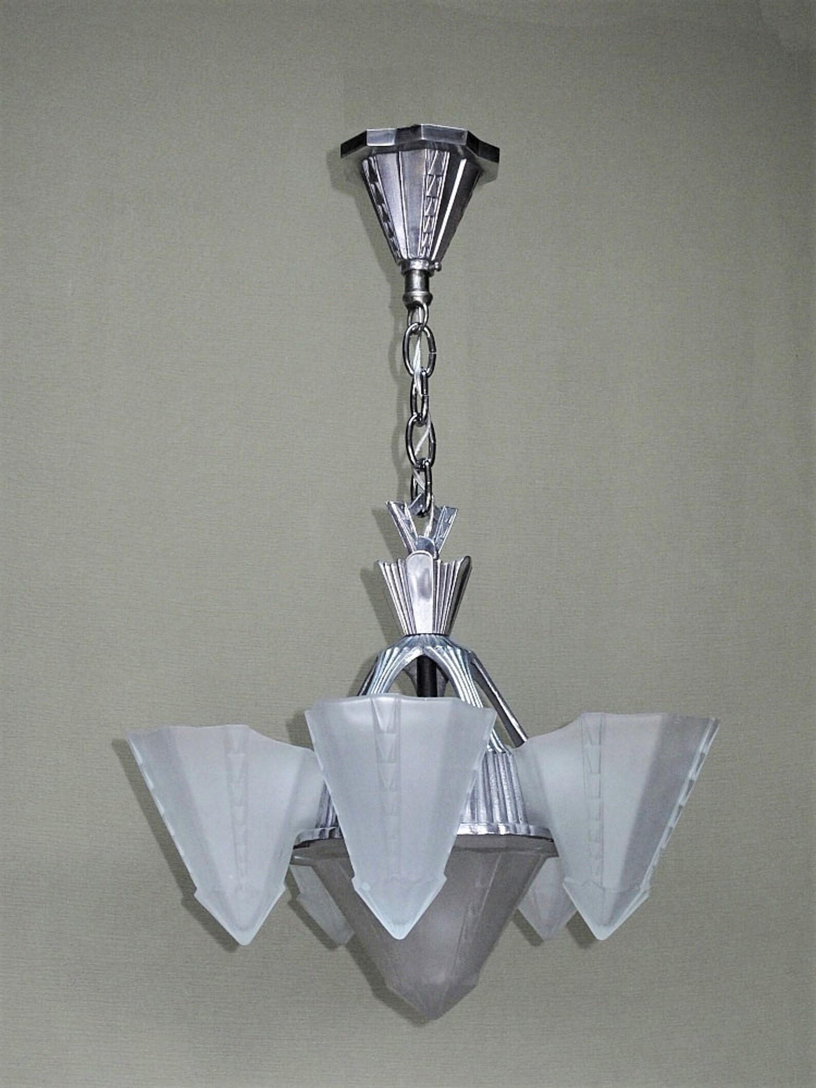 Art Deco Vintage Consolidated Glass Co. 6 Shade Chandelier For Sale