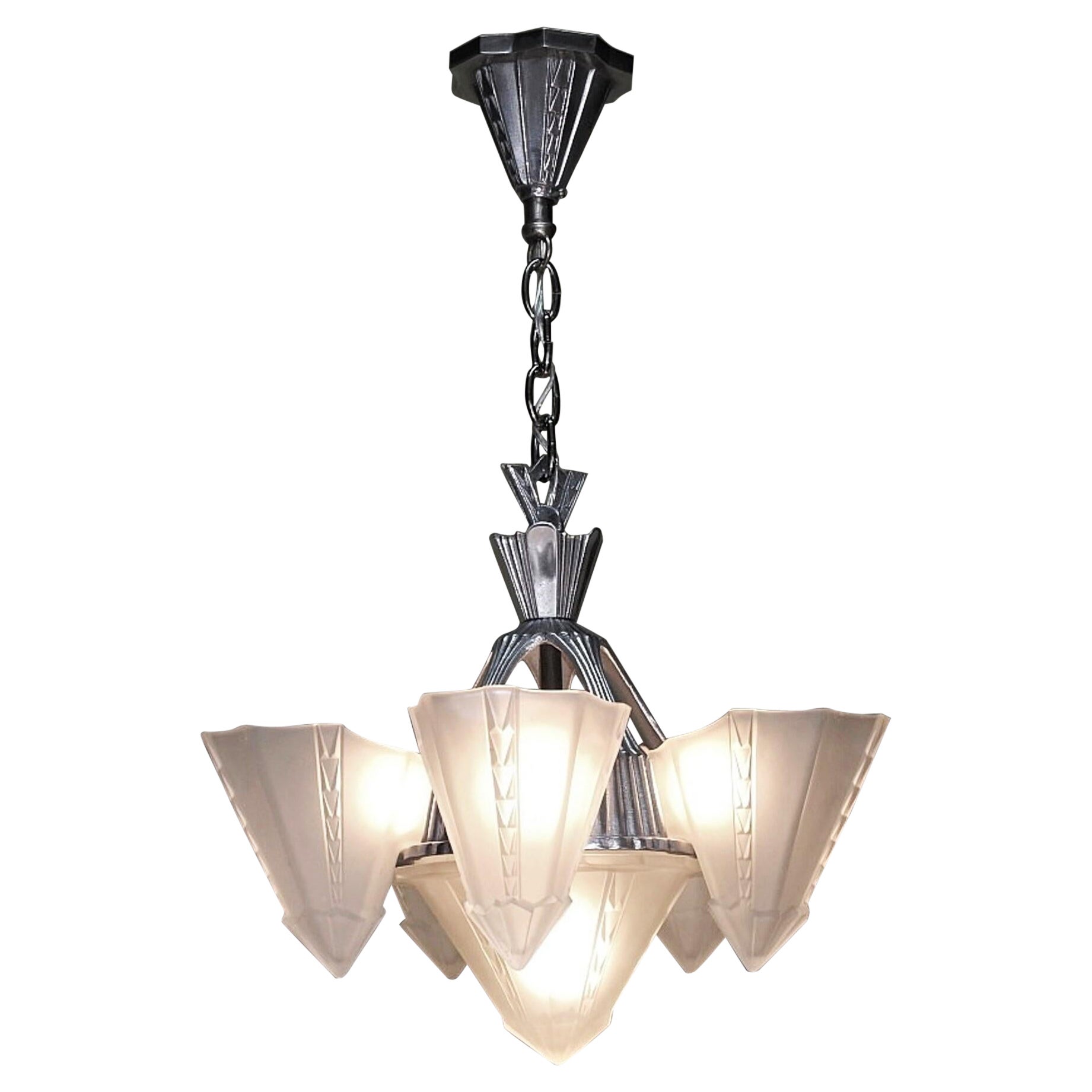 Lampadario d'epoca Consolidated Glass Co. a 6 paralumi