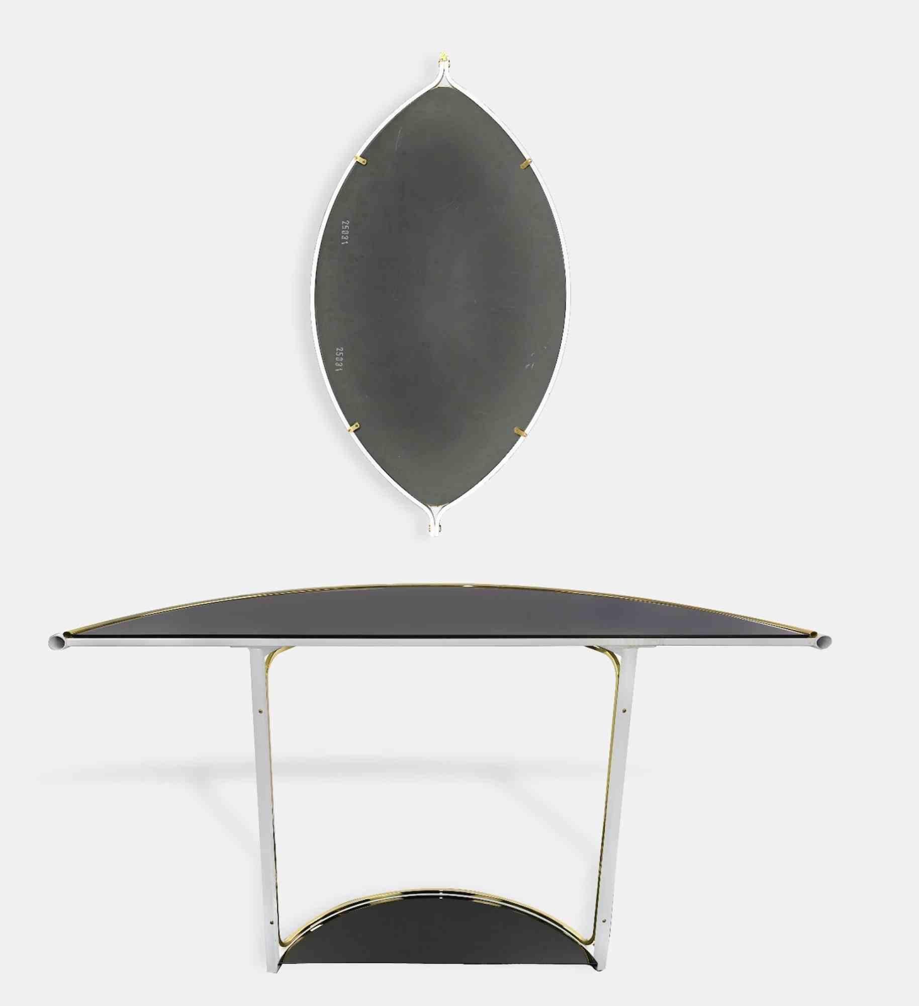 italien Console vintage avec miroir mural de Tommaso Barbi, Italie, 1970 en vente