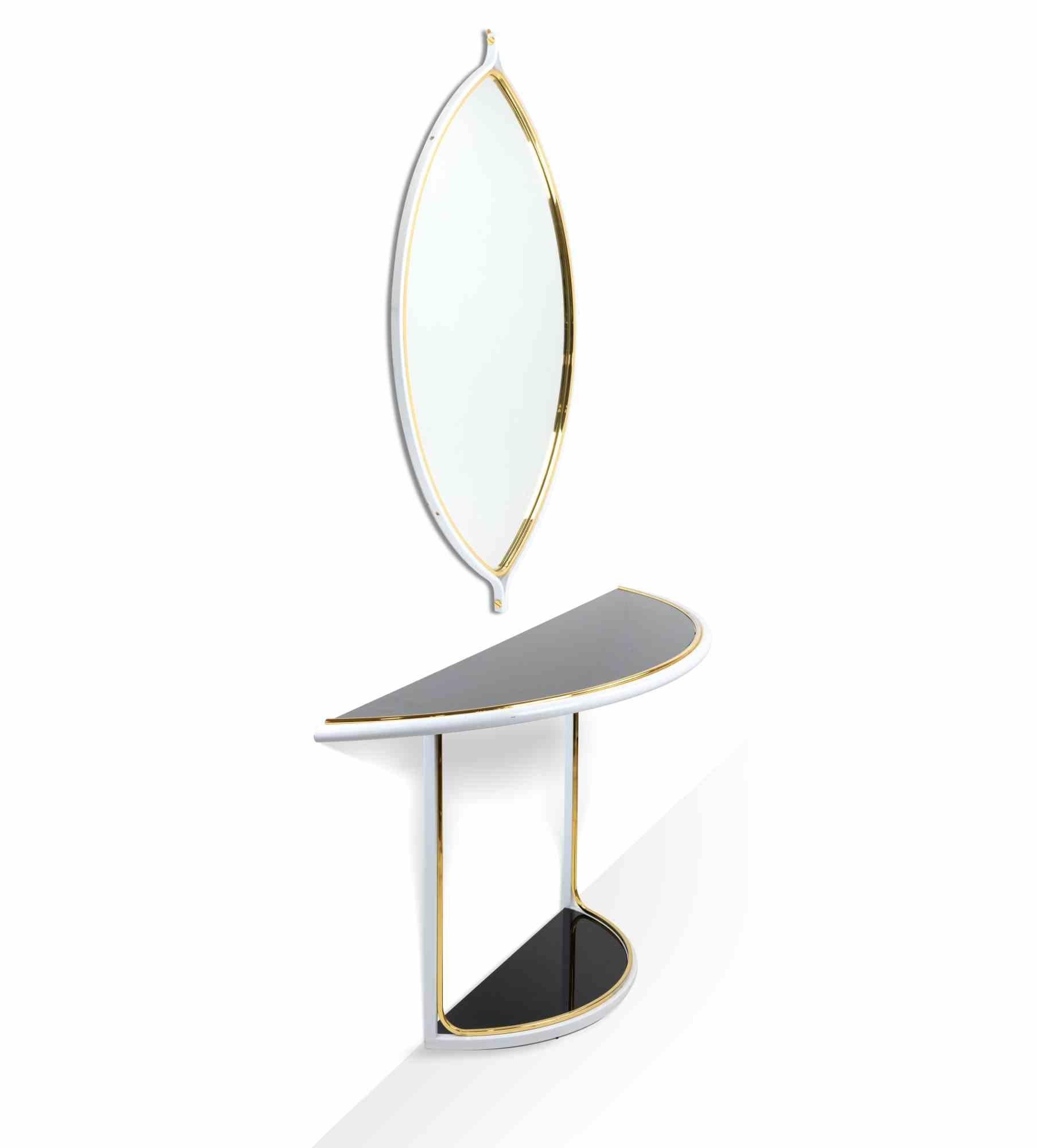 Métal Console vintage avec miroir mural de Tommaso Barbi, Italie, 1970 en vente