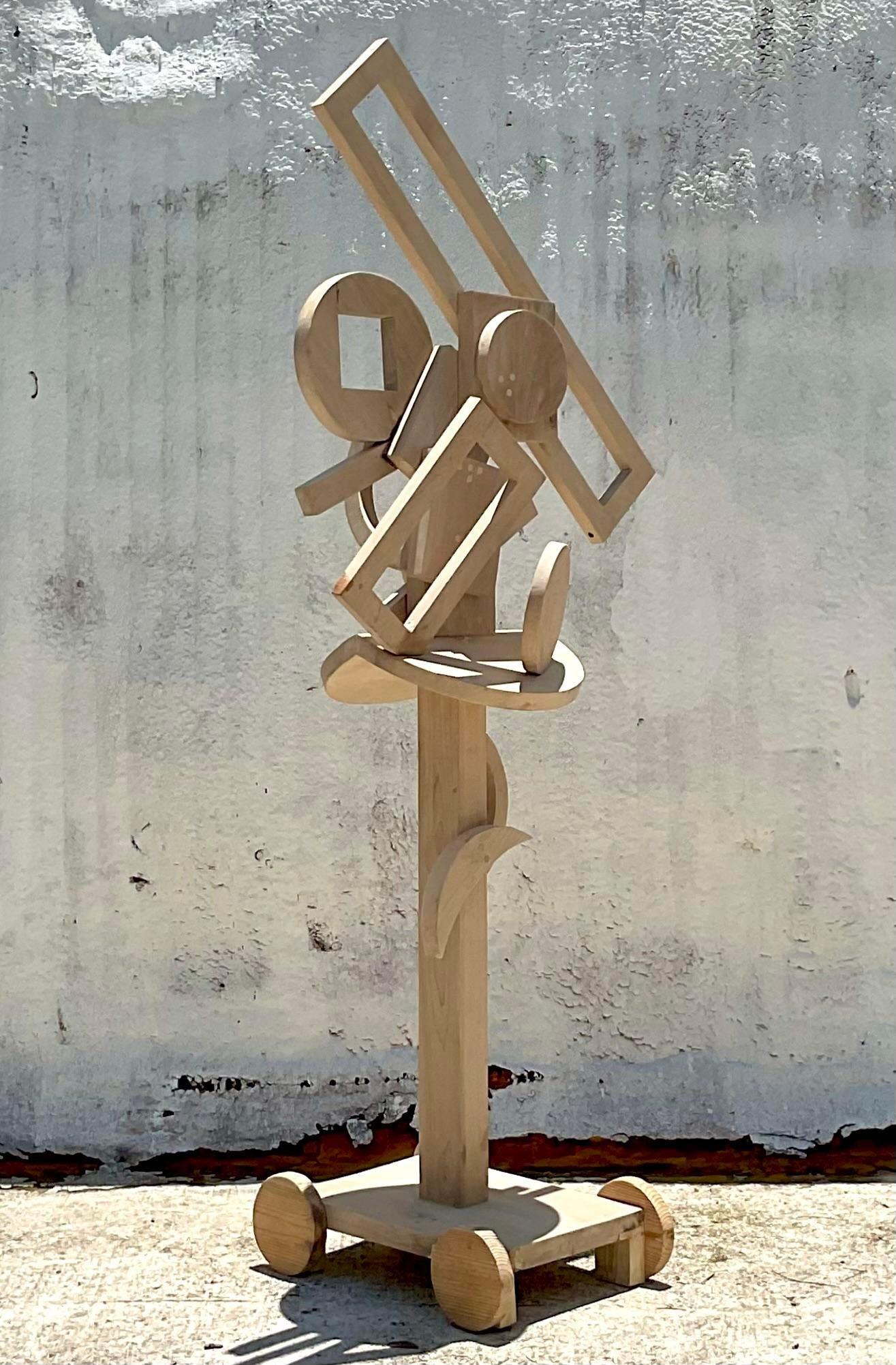 Américain Sculpture de sol constructiviste abstraite vintage en bois en vente