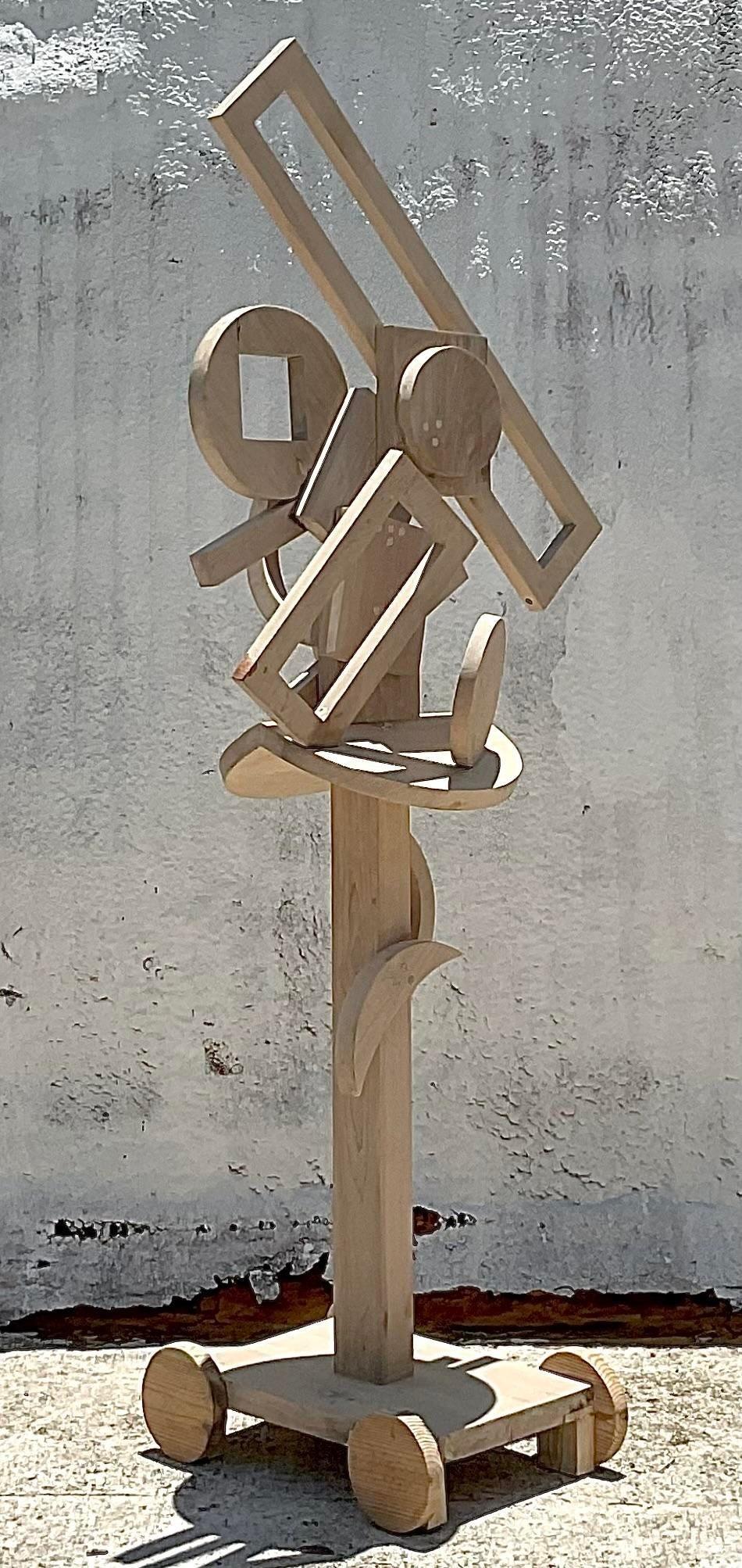 Sculpture de sol constructiviste abstraite vintage en bois en vente 1