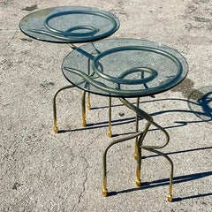 Vintage Contemporary Abstract Swirl Side Tables a Pair