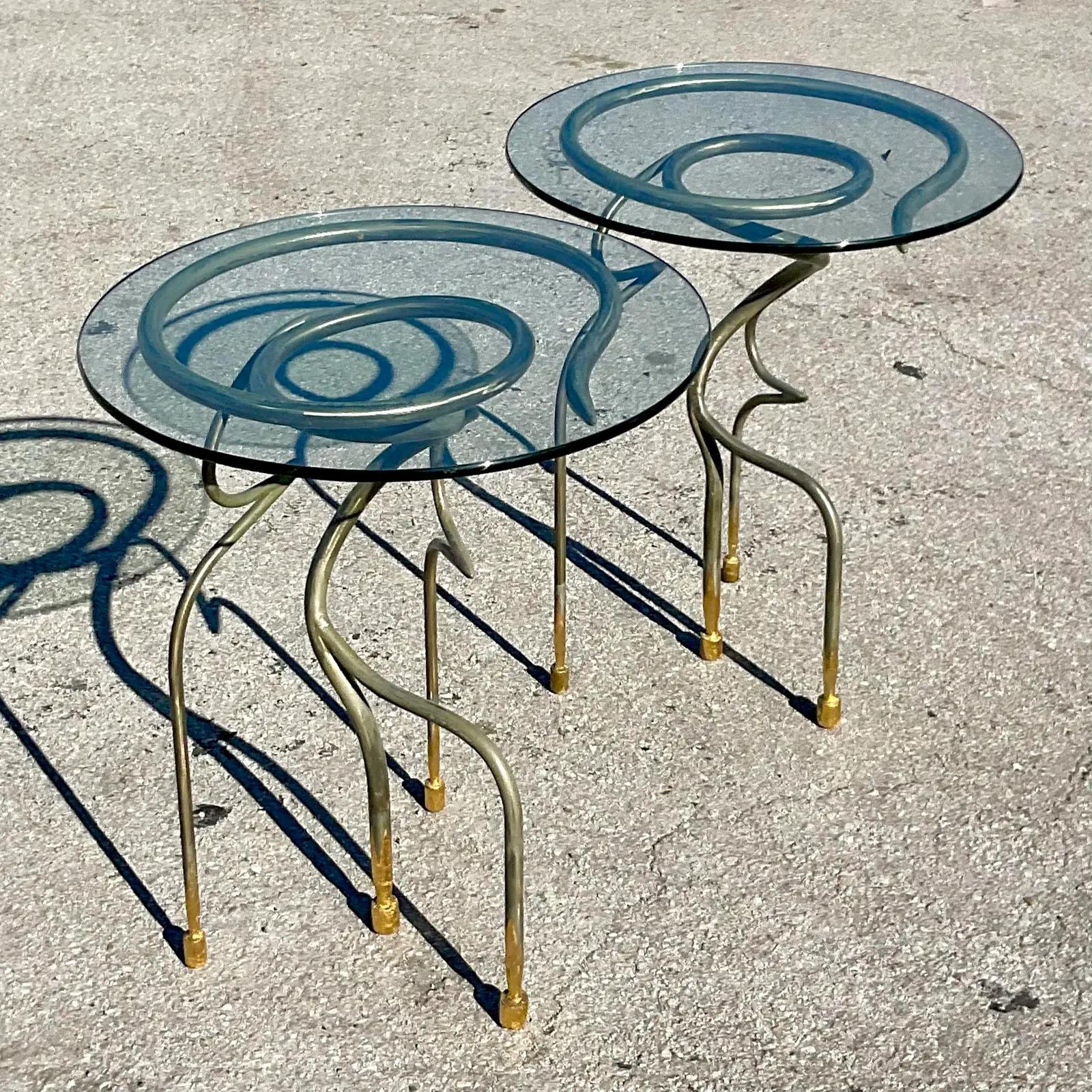 Vintage Contemporary Abstract Swirl Side Tables a Pair In Good Condition In west palm beach, FL