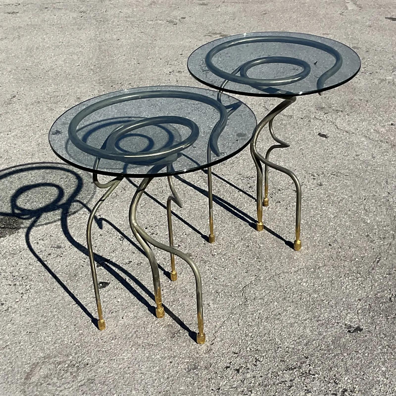 20th Century Vintage Contemporary Abstract Swirl Side Tables a Pair