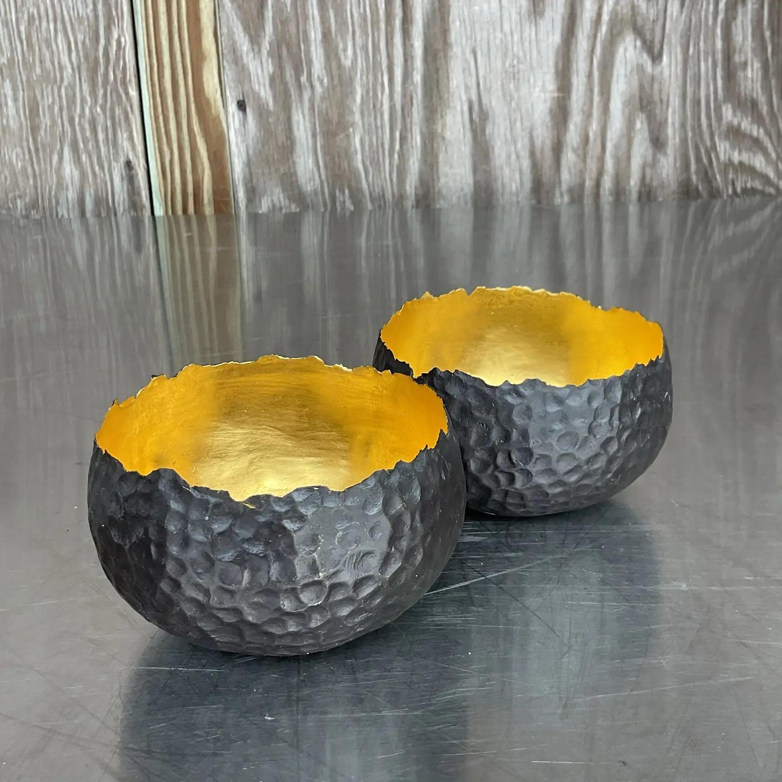 Vintage Contemporary Alexander Lamont Hammered Bronze Bowls - a Pair In Good Condition For Sale In west palm beach, FL