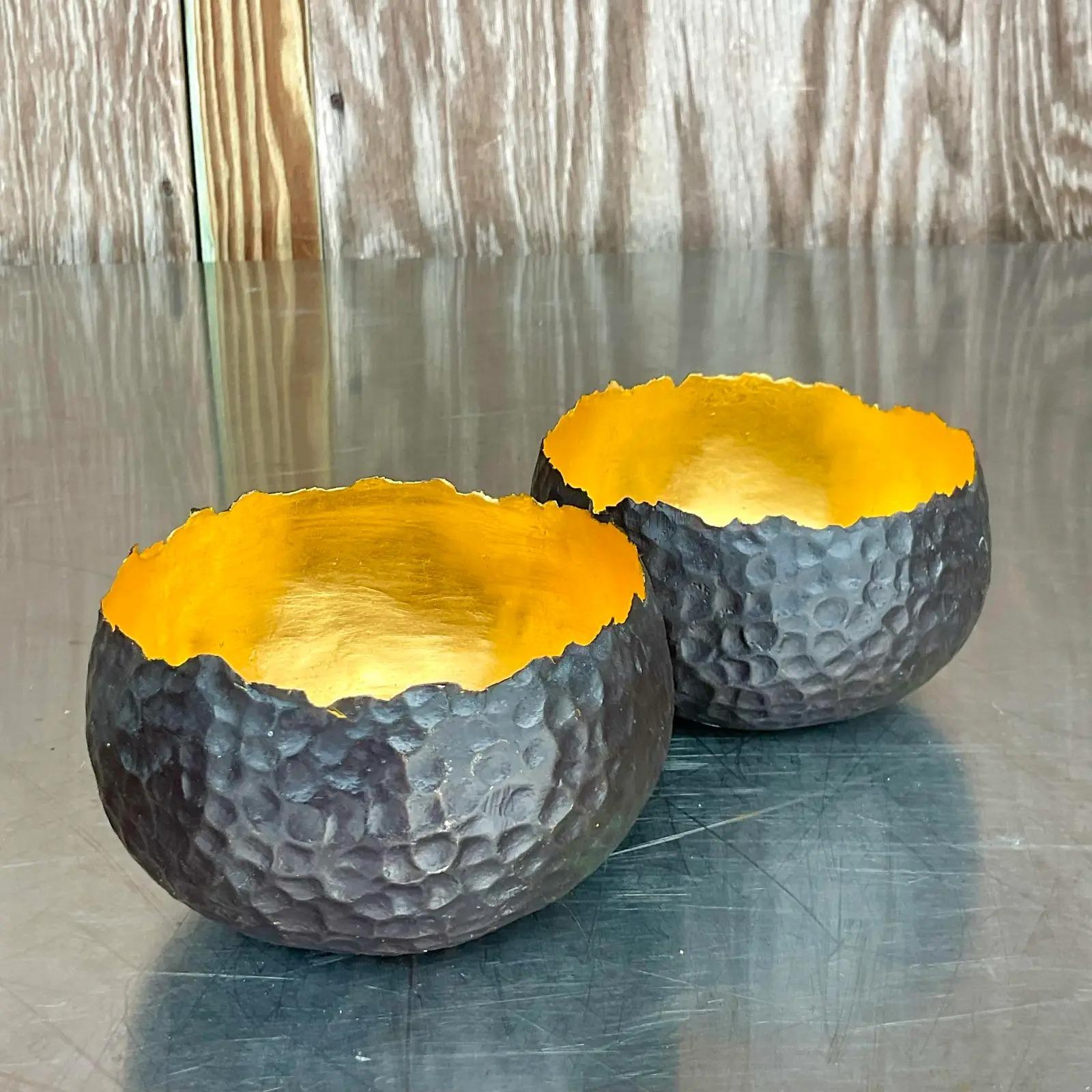 20th Century Vintage Contemporary Alexander Lamont Hammered Bronze Bowls - a Pair For Sale