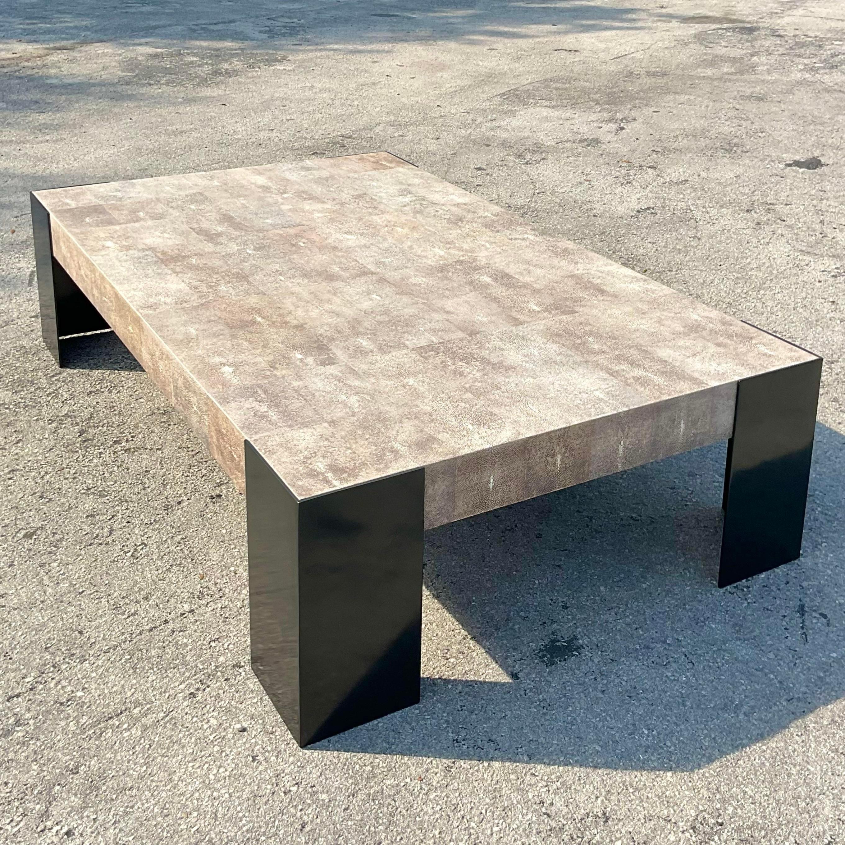 20th Century Vintage Contemporary Alexander Lamont Stingray & Bronze Patina Coffee Table For Sale