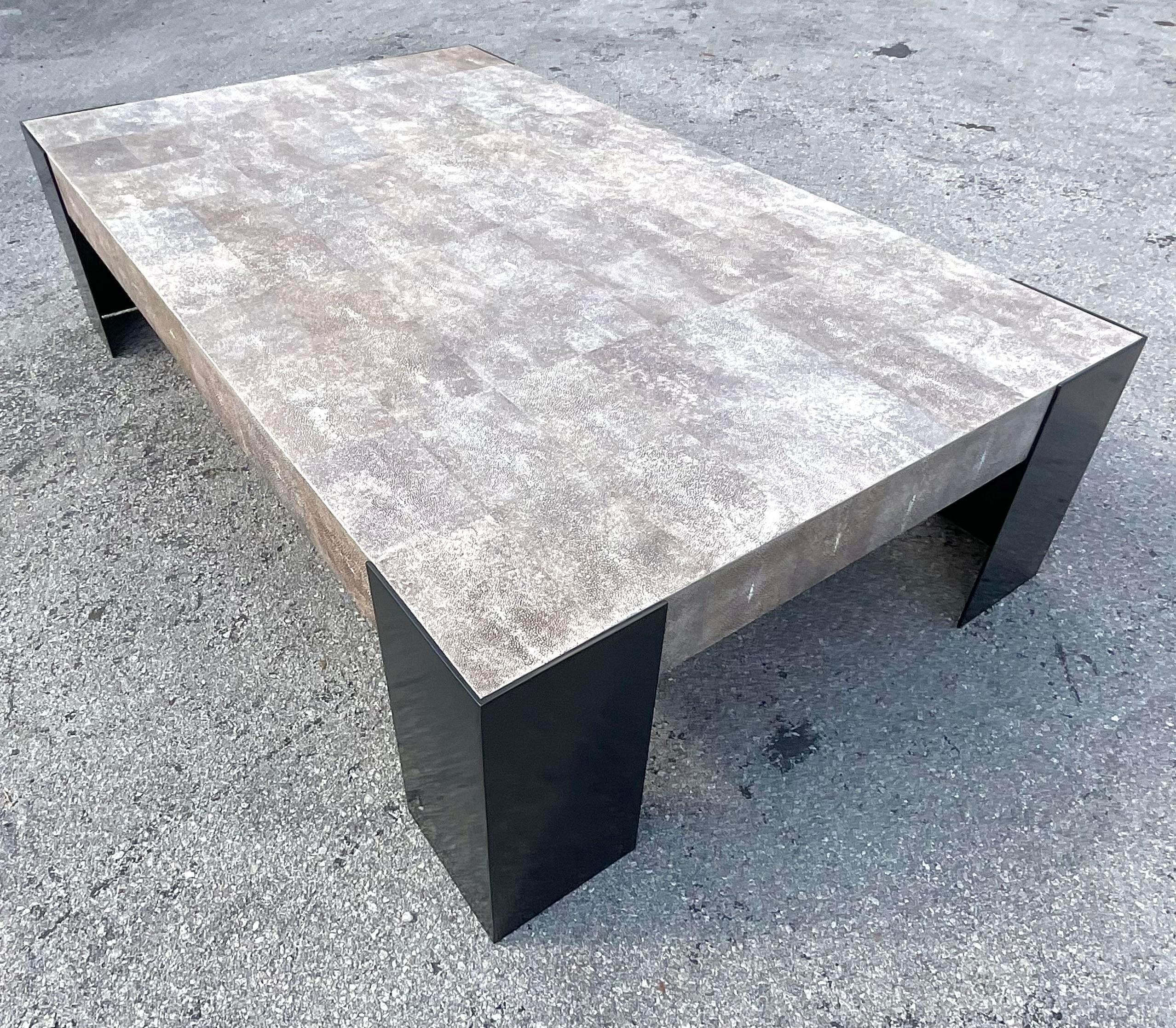Steel Vintage Contemporary Alexander Lamont Stingray & Bronze Patina Coffee Table For Sale