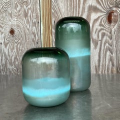 Vintage Contemporary Art Glass Ombre Vases - Set of 2
