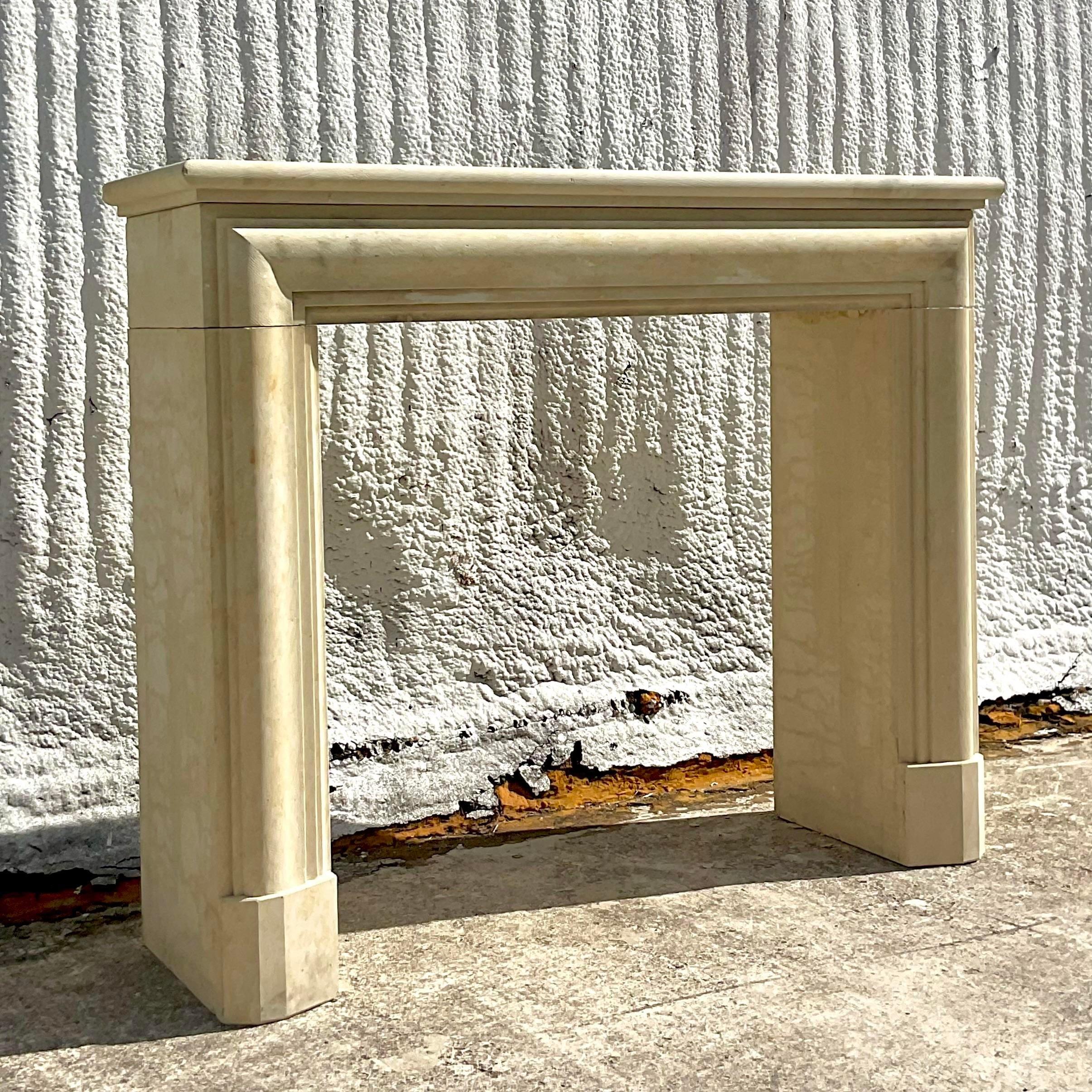Vintage Contemporary Authentic Provence Bullnose Limestone Fireplace Surround For Sale 4