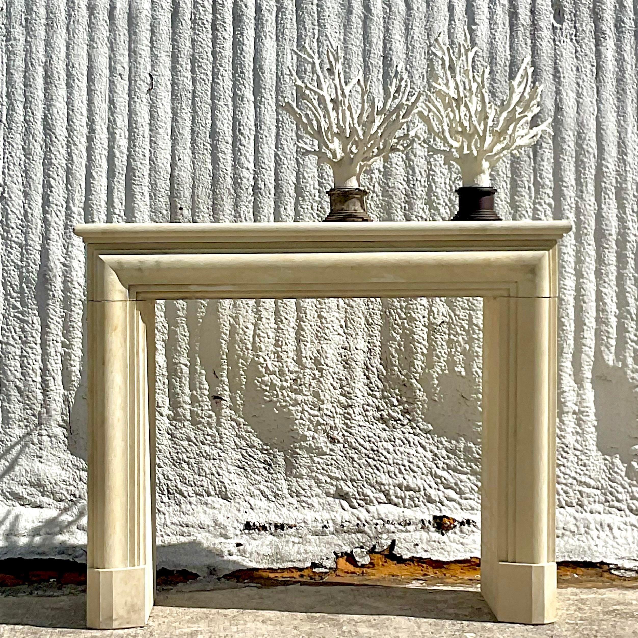 20th Century Vintage Contemporary Authentic Provence Bullnose Limestone Fireplace Surround For Sale