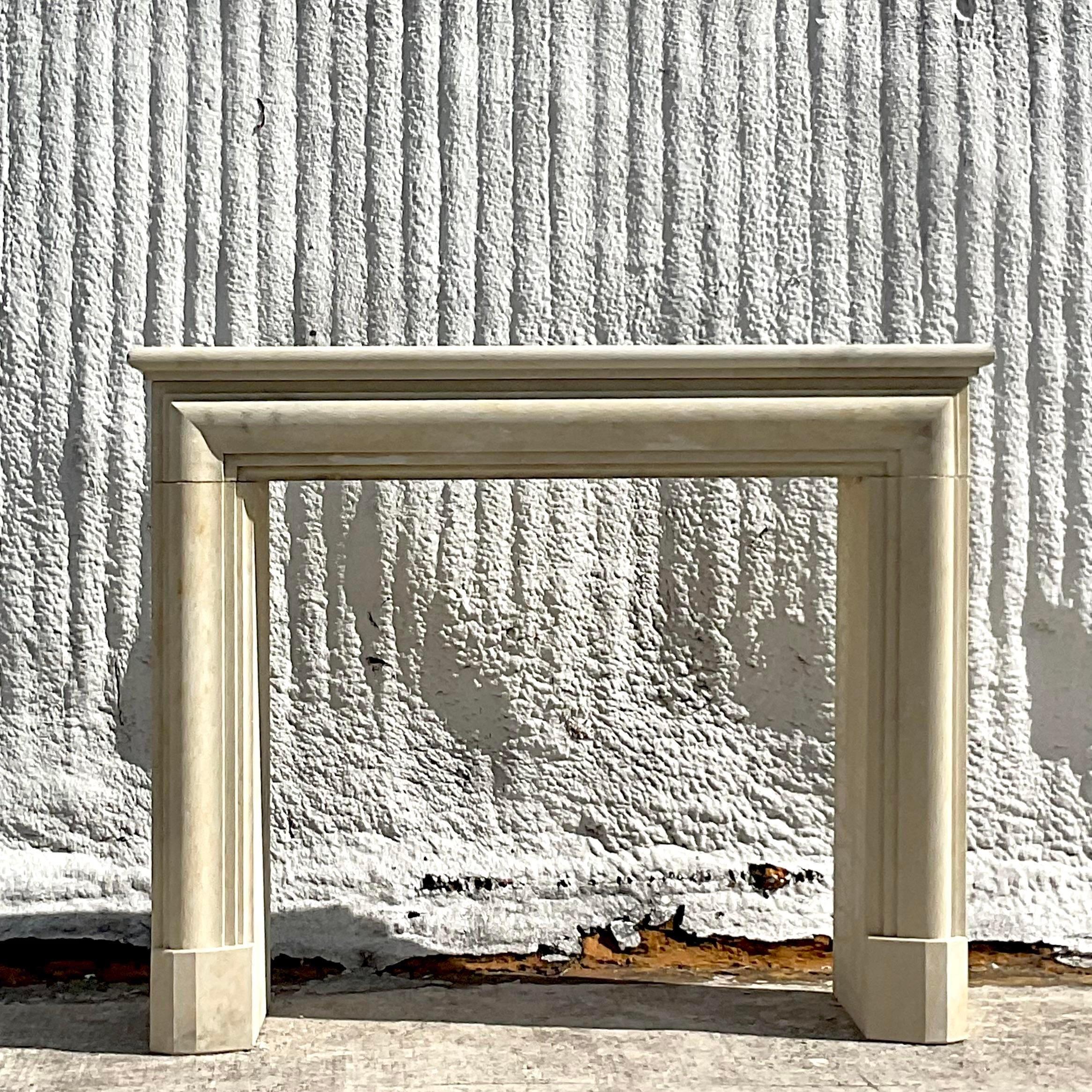 Vintage Contemporary Authentic Provence Bullnose Limestone Fireplace Surround For Sale 2