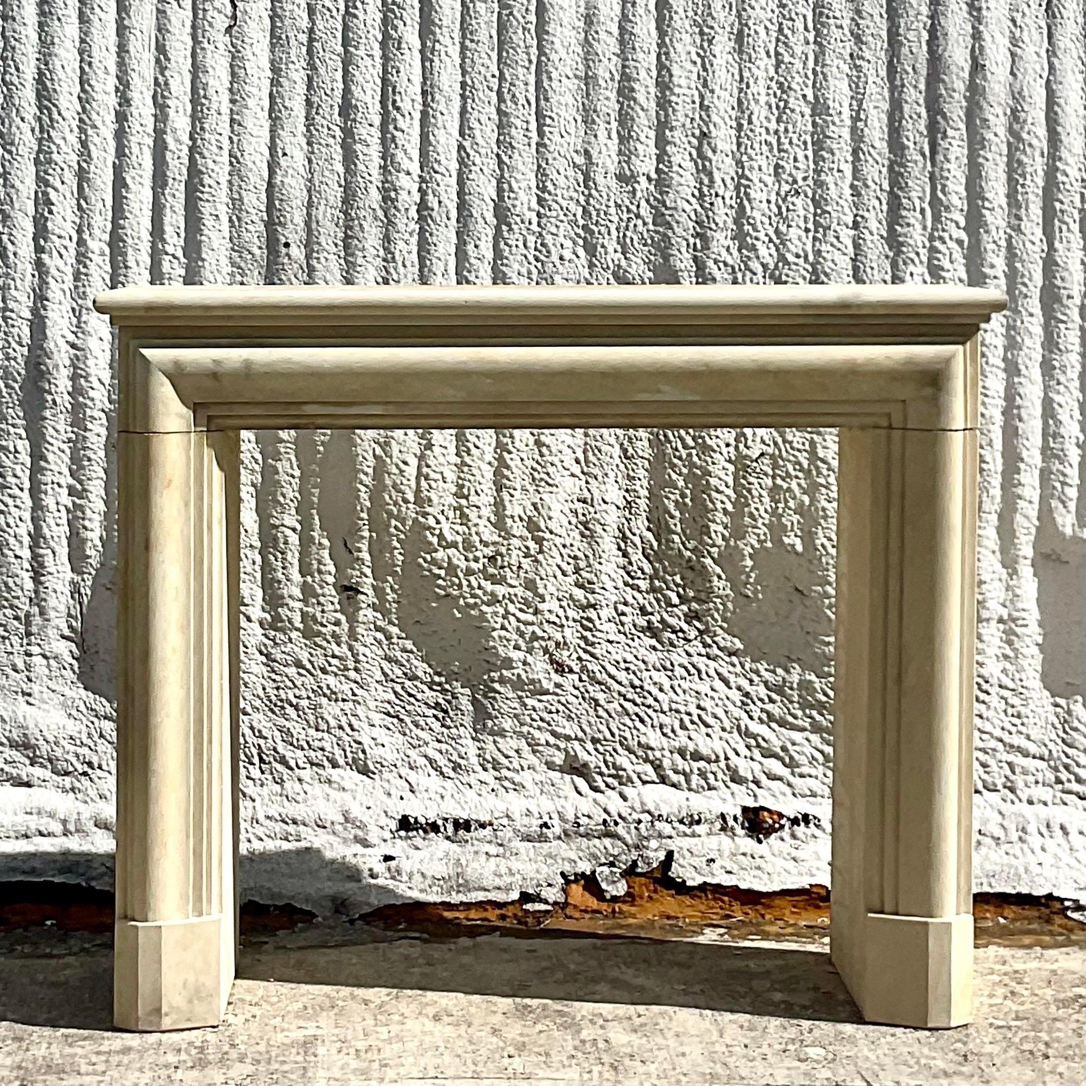Vintage Contemporary Authentic Provence Bullnose Limestone Fireplace Surround For Sale 3