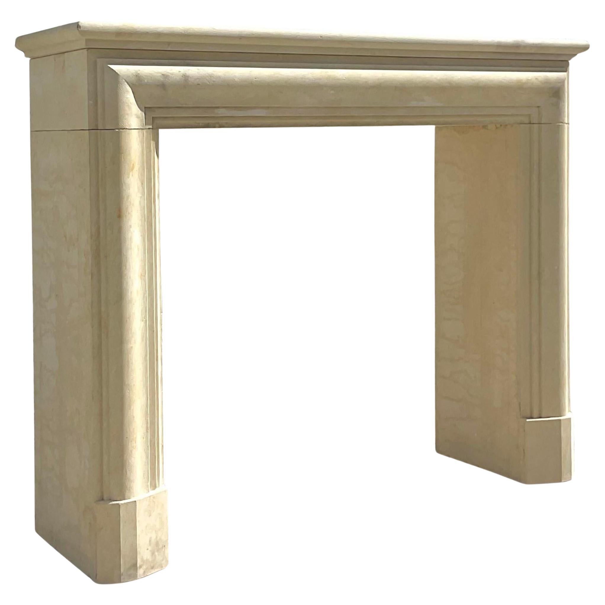 Vintage Contemporary Authentic Provence Bullnose Limestone Fireplace Surround For Sale