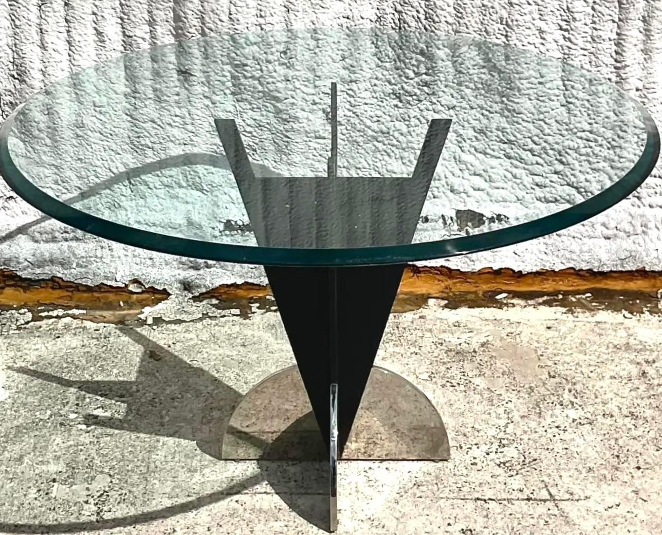 Table de salle à manger vintage contemporaine en métal noir et chrome poli d'après Brueton Bon état - En vente à West Palm Beach, FL