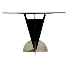 Table de salle à manger vintage contemporaine en métal noir et chrome poli d'après Brueton
