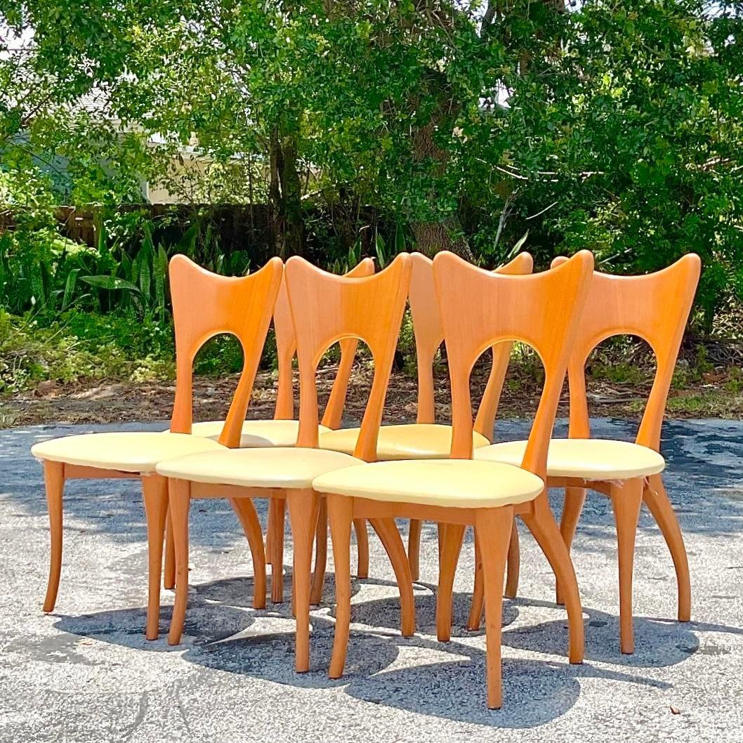 American Vintage Contemporary Blonde Biomorphic Dining Chairs - Set of 6