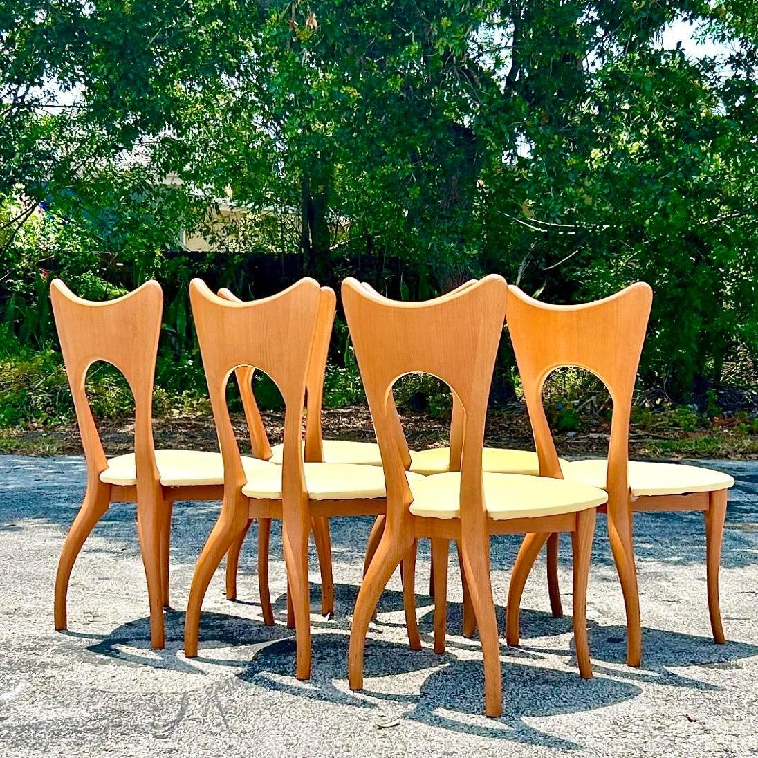 Vintage Contemporary Blonde Biomorphic Dining Chairs - Set of 6 In Good Condition In west palm beach, FL