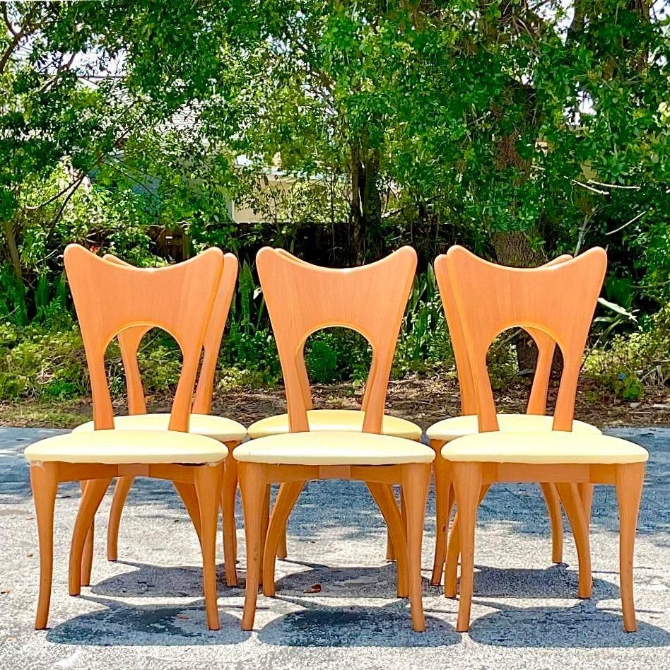 Vintage Contemporary Blonde Biomorphic Dining Chairs - Set of 6 1