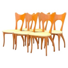 Chaises de salle à manger biomorphes blondes contemporaines vintage - Lot de 6