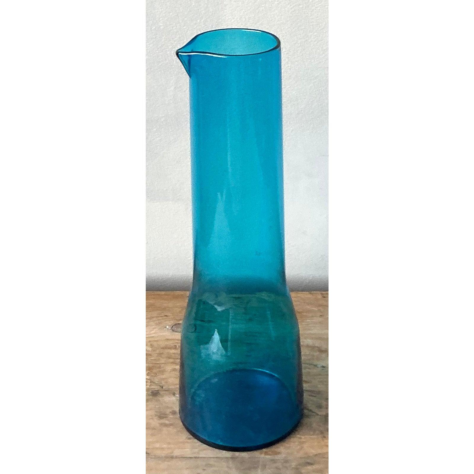 Mid-Century Modern Vintage Contemporary Blue Beaker Pitcher For Sale