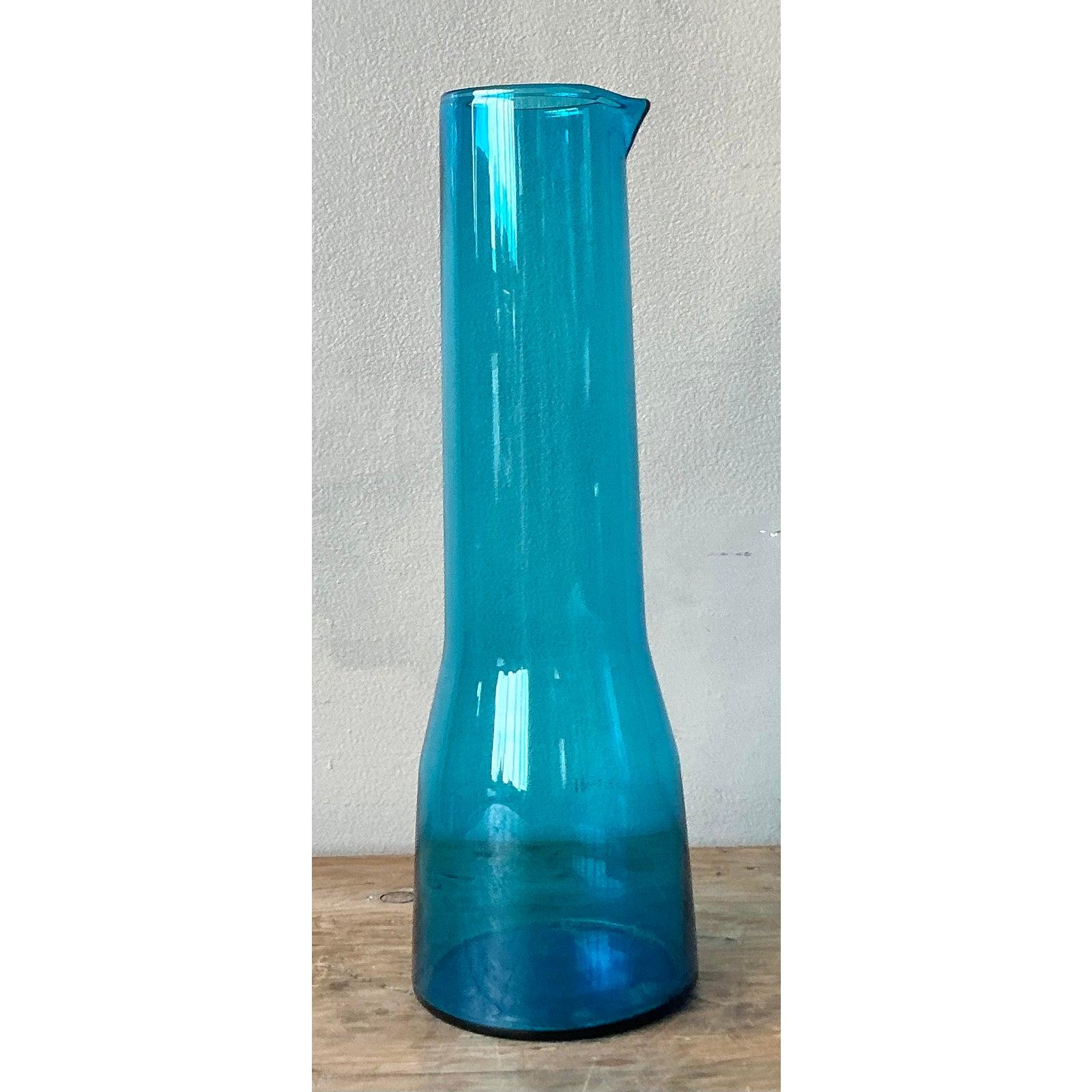 American Vintage Contemporary Blue Beaker Pitcher For Sale