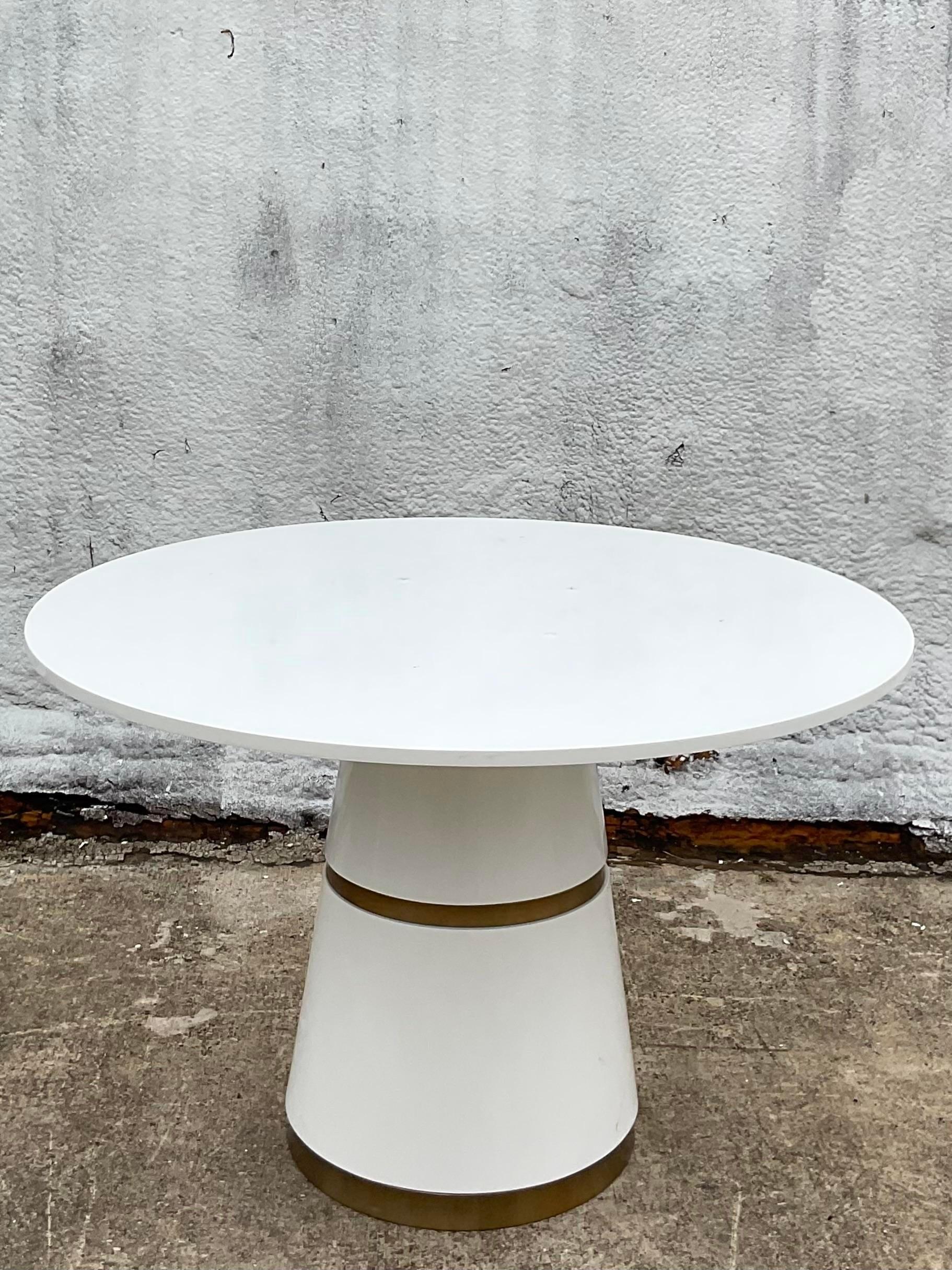 Mid-Century Modern Vintage Contemporary Brass Band Dining Table After Mr Brown For Sale