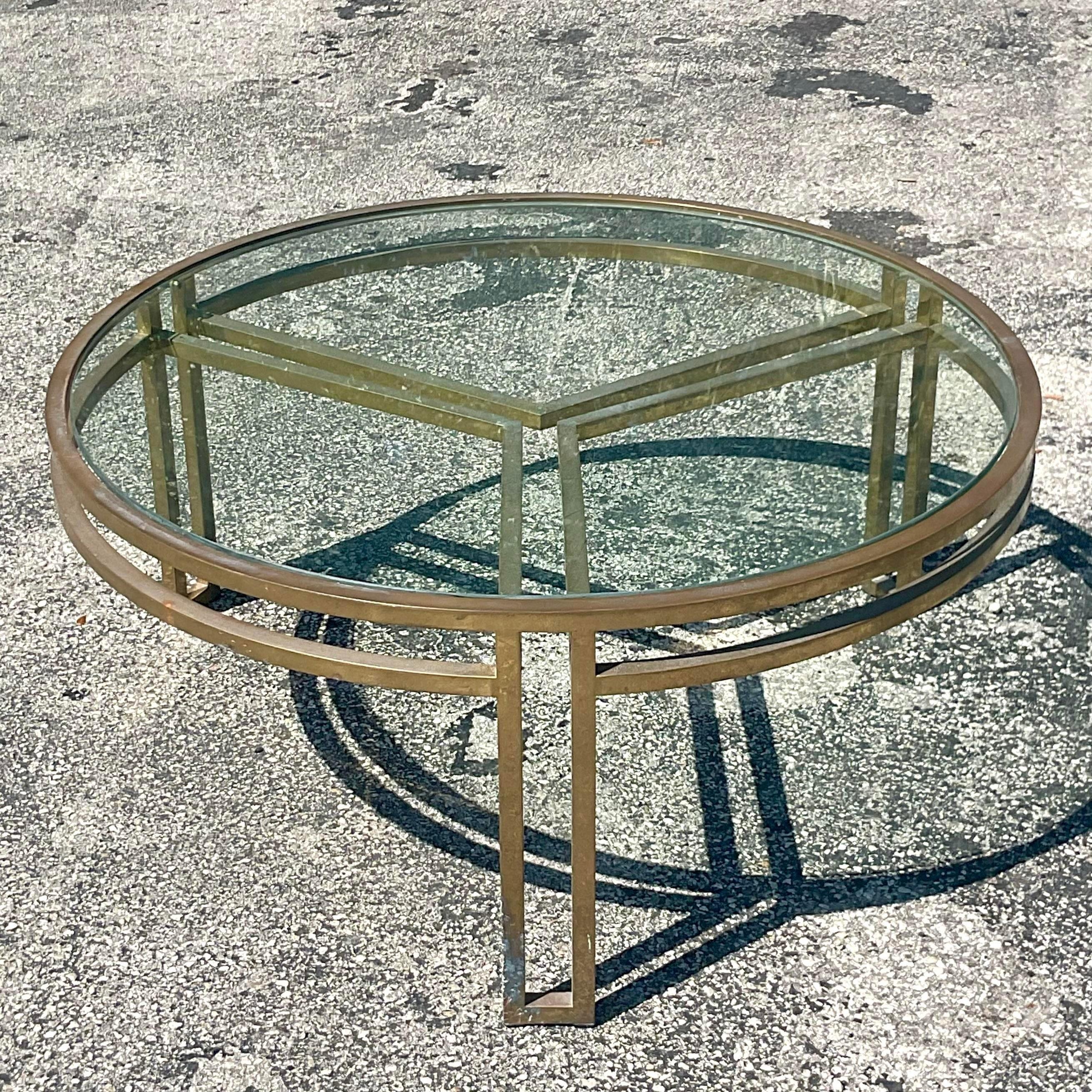 Vintage Contemporary Brass Coffee Table In Good Condition For Sale In west palm beach, FL