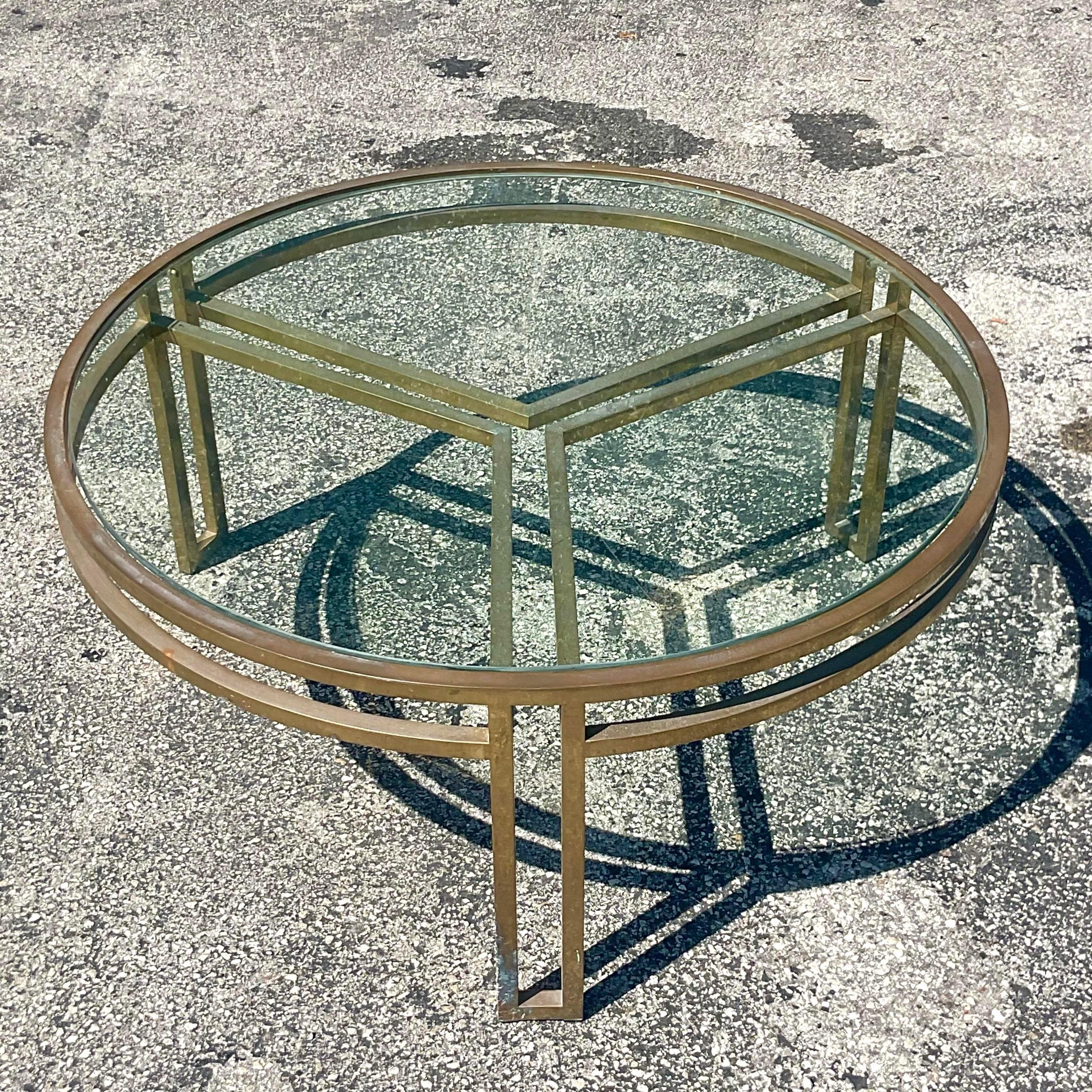 20th Century Vintage Contemporary Brass Coffee Table For Sale
