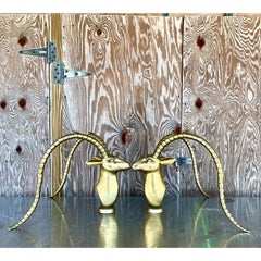 Vintage Contemporary Brass Ibex Coffee Table Pedestals, a Pair