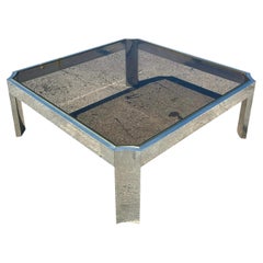 Vintage Contemporary Brushed Chrome and Brass Notched Coffee Table
