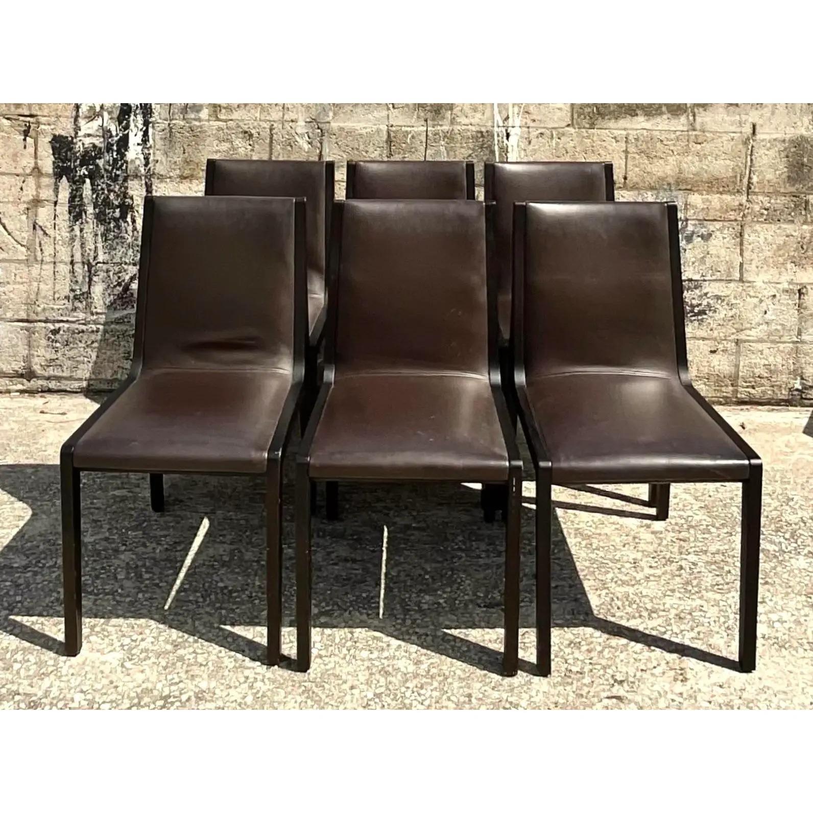 Leather Vintage Contemporary Camerich Flora Dining Chairs, Set of 6