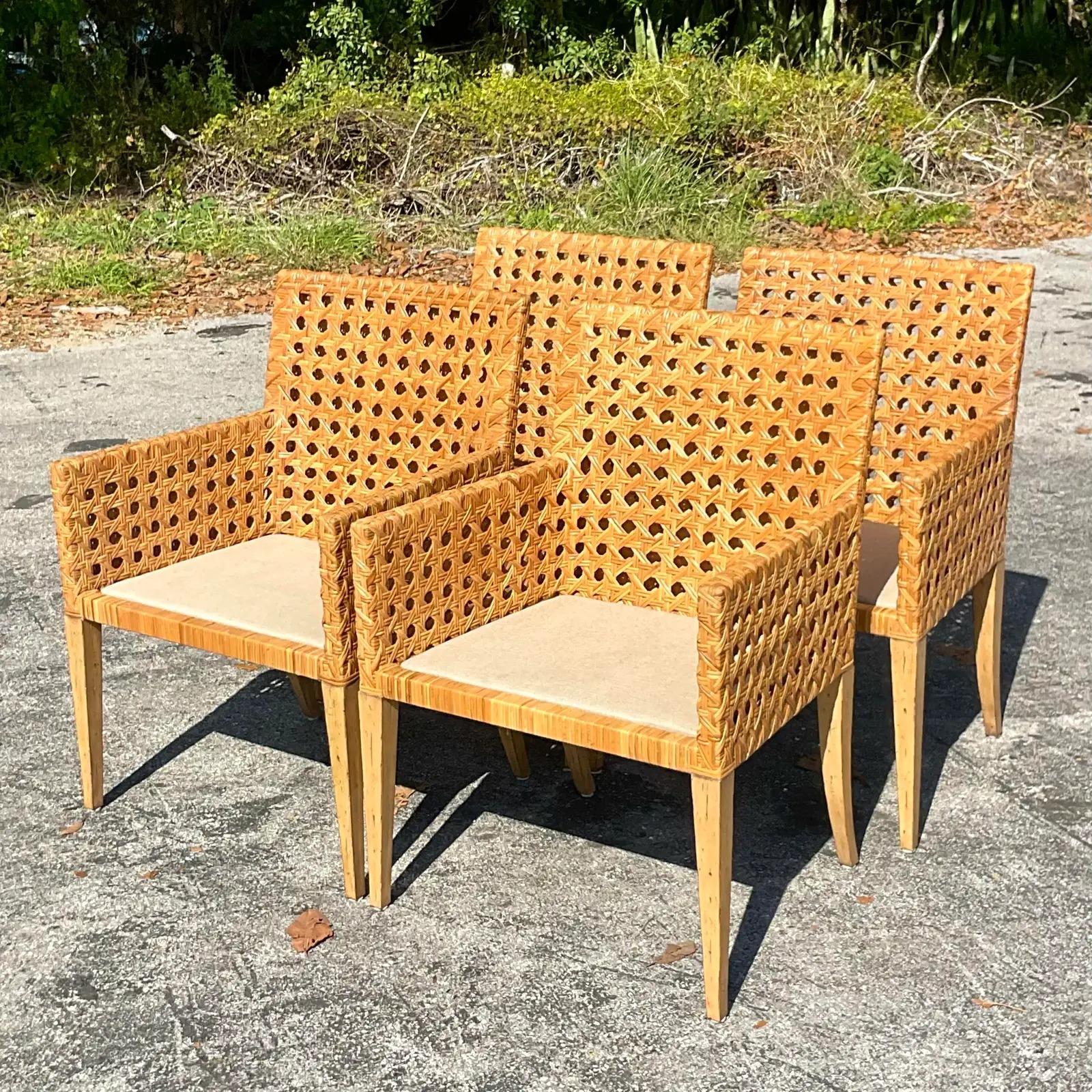 Vintage Contemporary Cane Dining Chairs, Set of 4 In Good Condition In west palm beach, FL