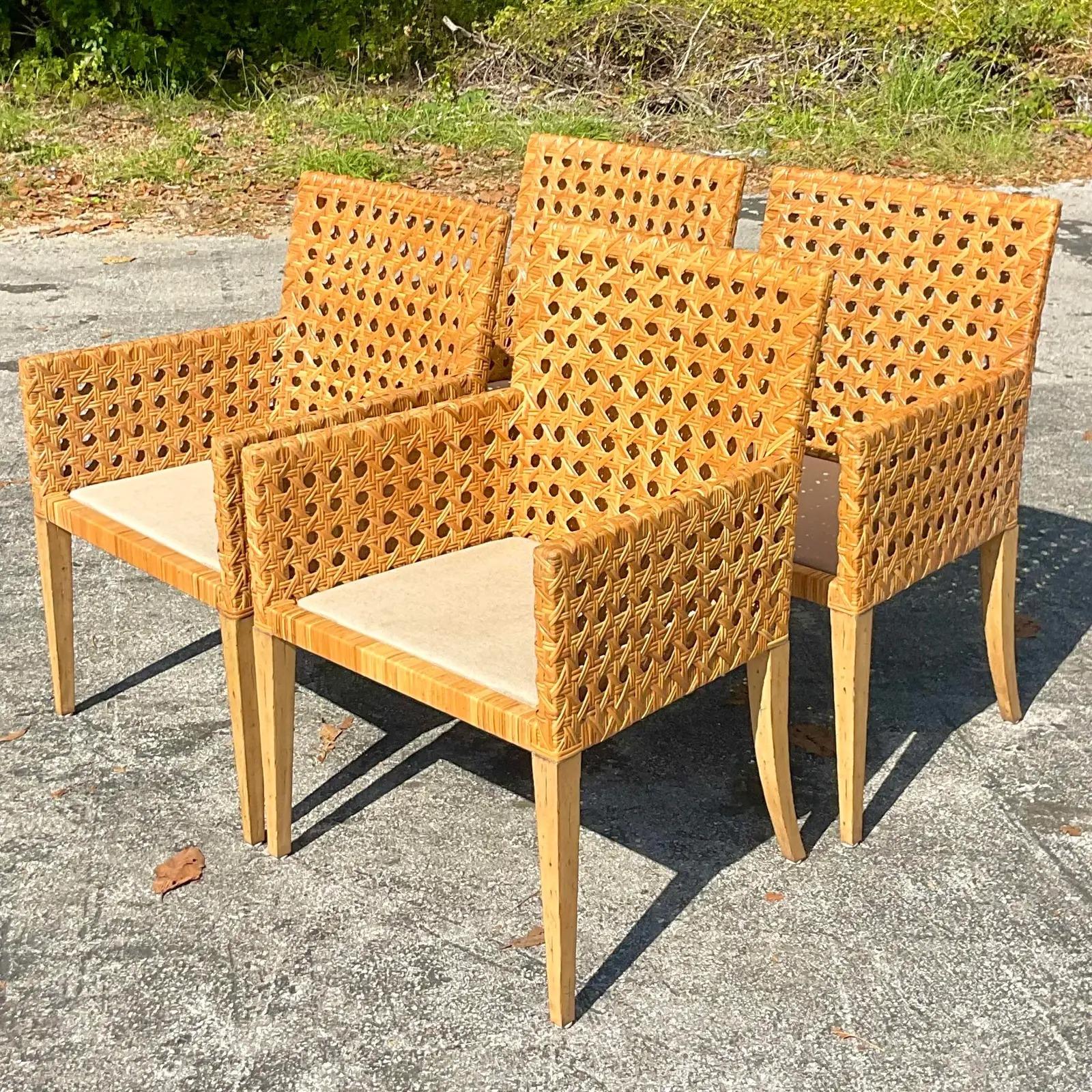 20th Century Vintage Contemporary Cane Dining Chairs, Set of 4