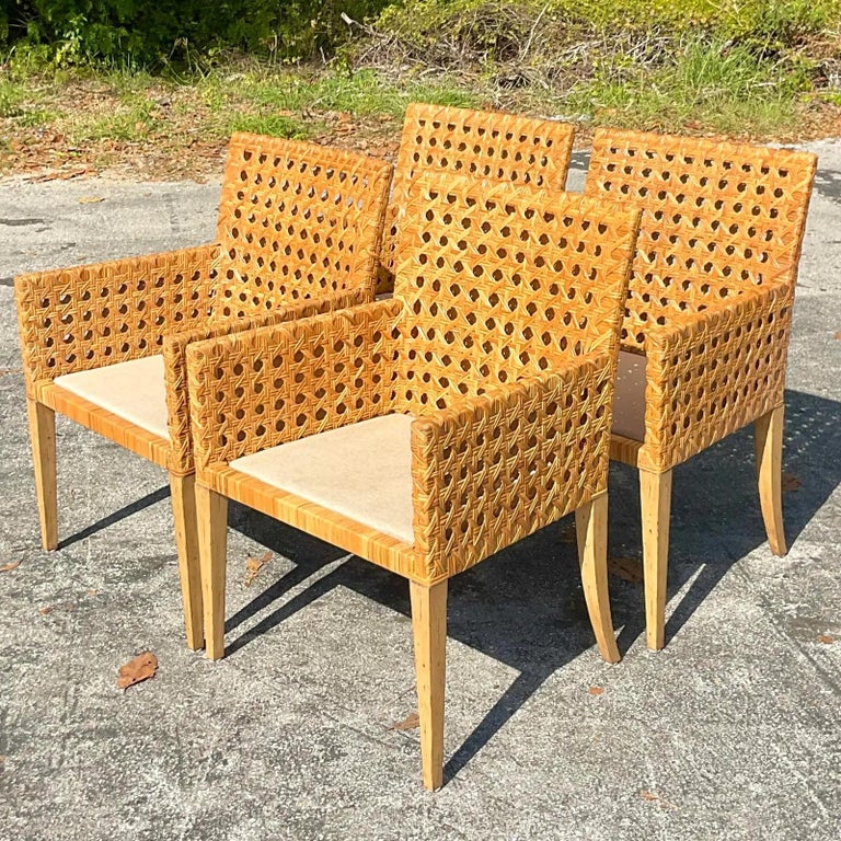 Vintage Contemporary Cane Dining Chairs, Set of 4 For Sale at 1stDibs