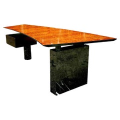 Vintage Contemporary Cattelan Italia Burl Wood and Black Marble Desk