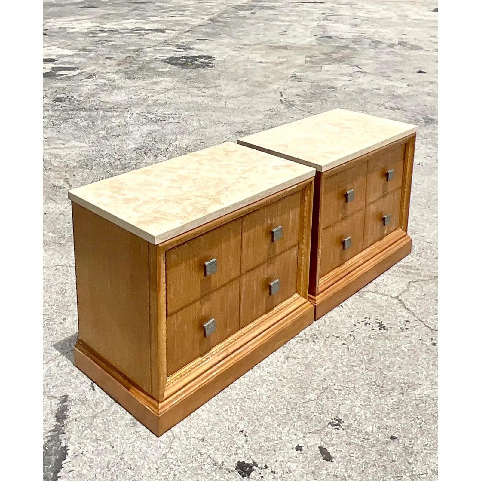 North American Vintage Contemporary Century Furniture Cerused Nightstands, a Pair