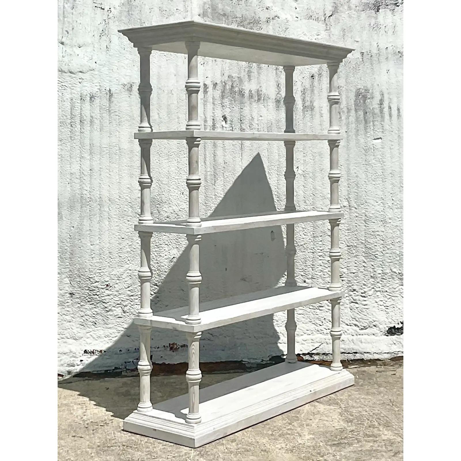 North American Vintage Contemporary Cerused Wood Etagere