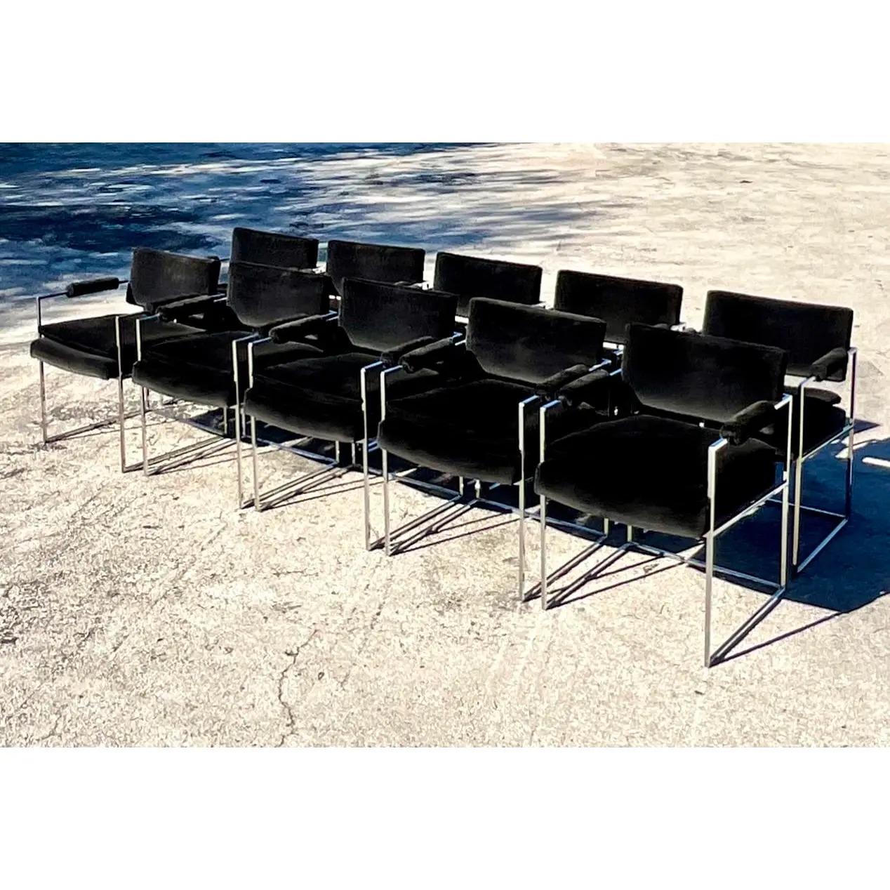 Vintage Contemporary Chrome “Thin Line” Dining Chairs After Milo Baughman 1