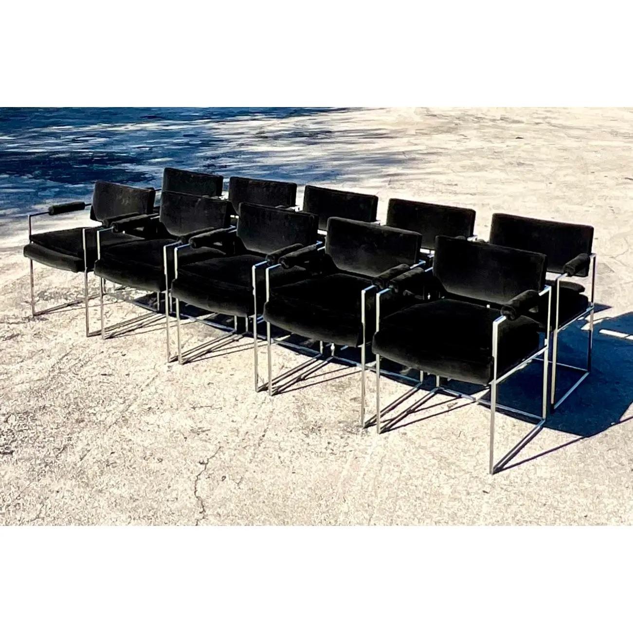 Vintage Contemporary Chrome “Thin Line” Dining Chairs After Milo Baughman 3