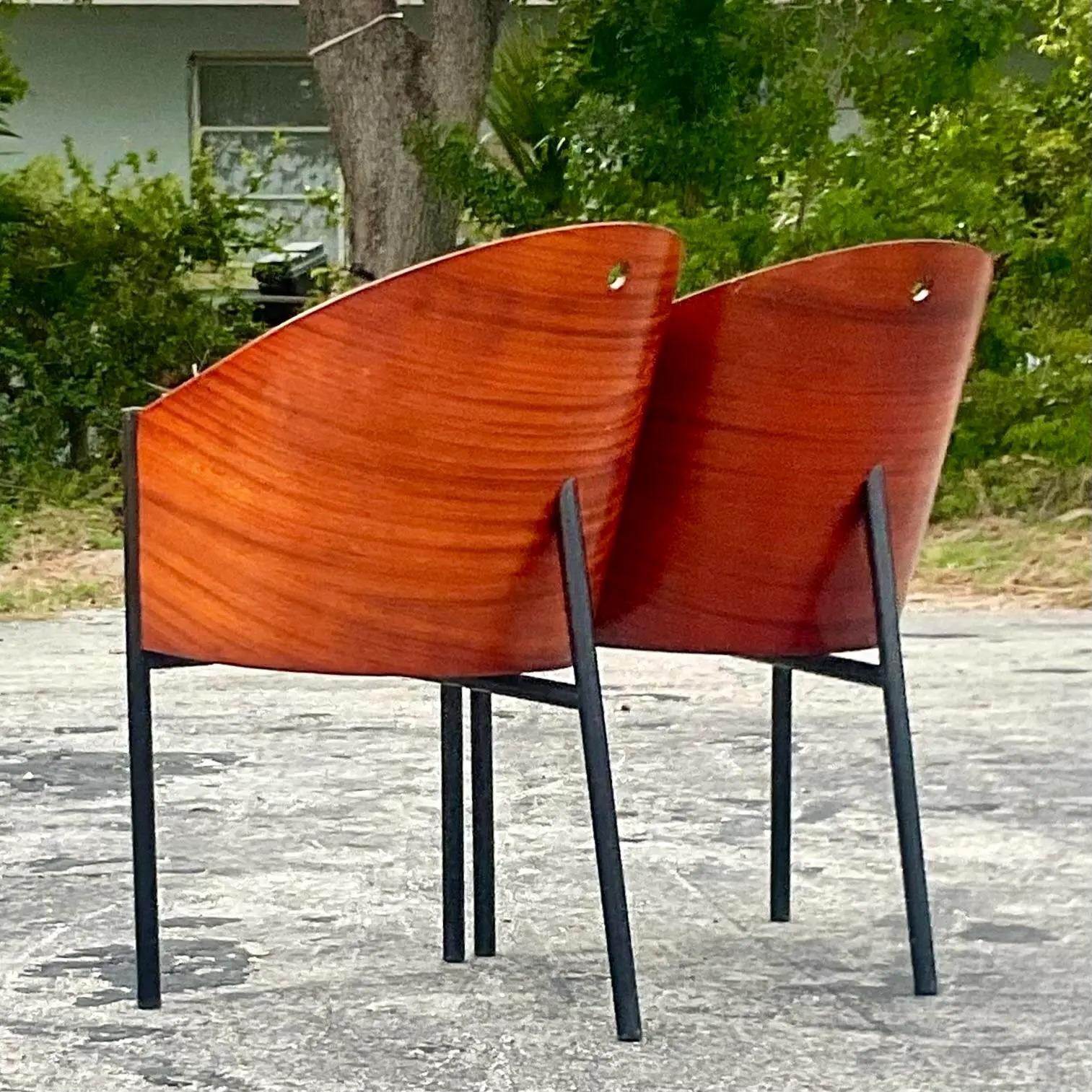 Vintage Contemporary Coates Mahogany Dining Chair After Phillipe Starck - a Pair In Good Condition In west palm beach, FL
