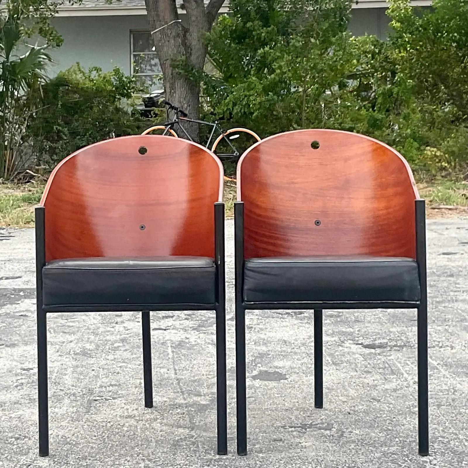 20th Century Vintage Contemporary Coates Mahogany Dining Chair After Phillipe Starck - a Pair