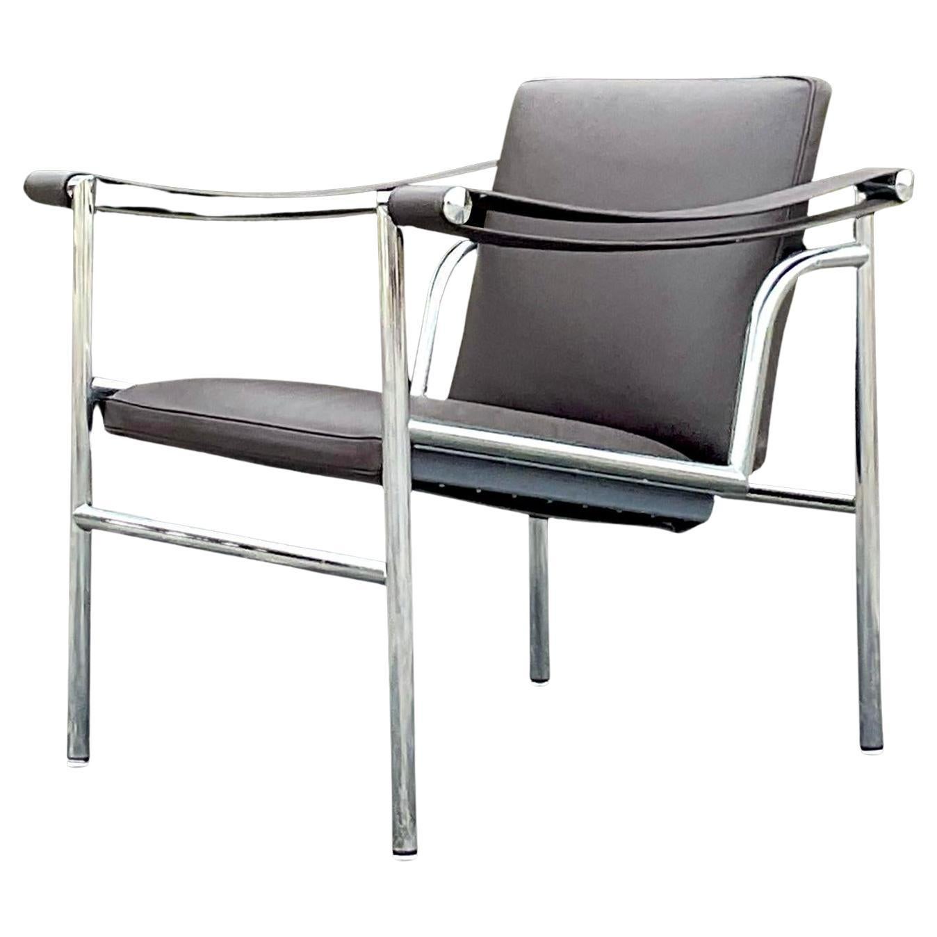 Vintage Contemporary Corbusier for Cassina Lc1 Leather and Chrome Lounge Chair