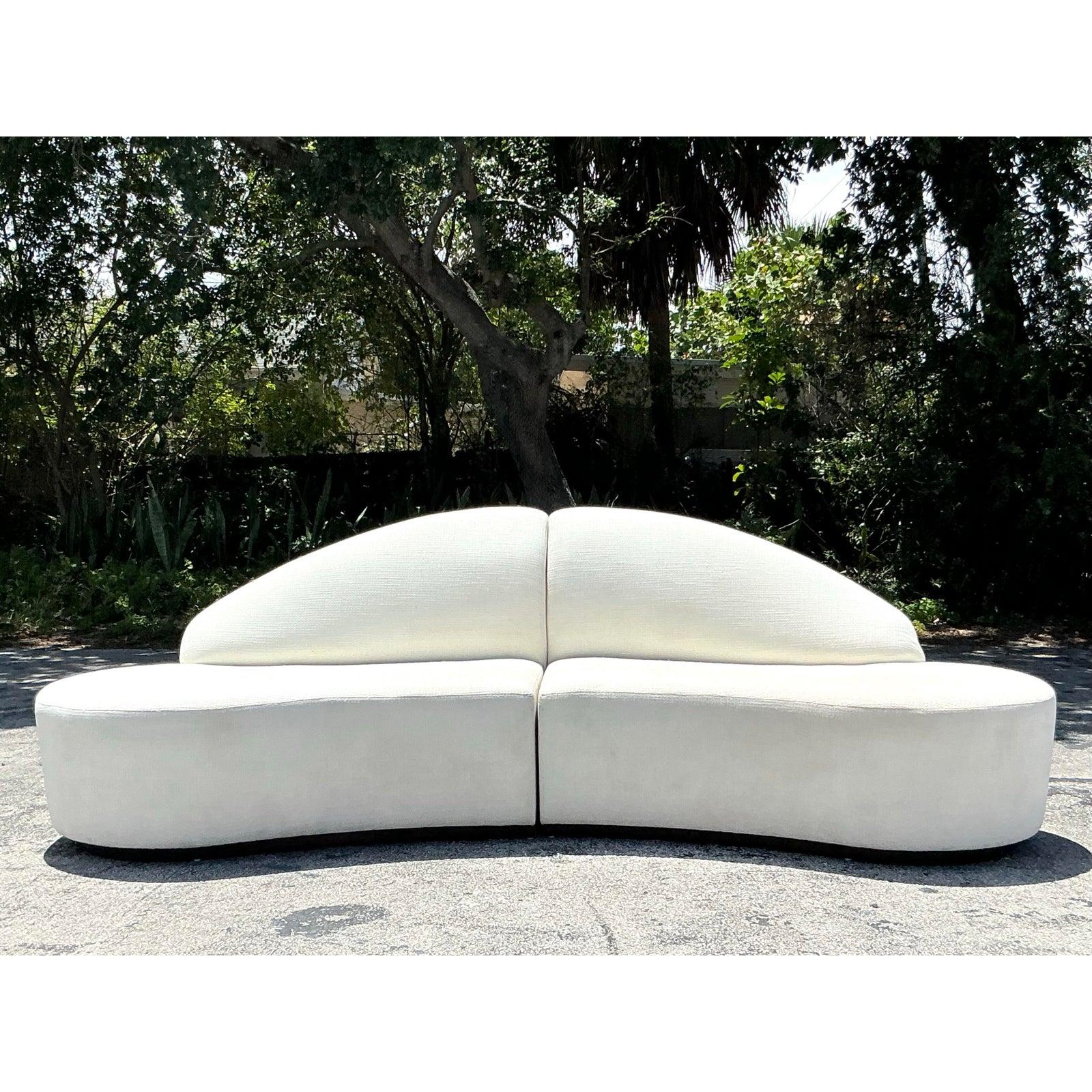 Vintage Contemporary Custom Built Biomorphic Boucle Sofa For Sale 3